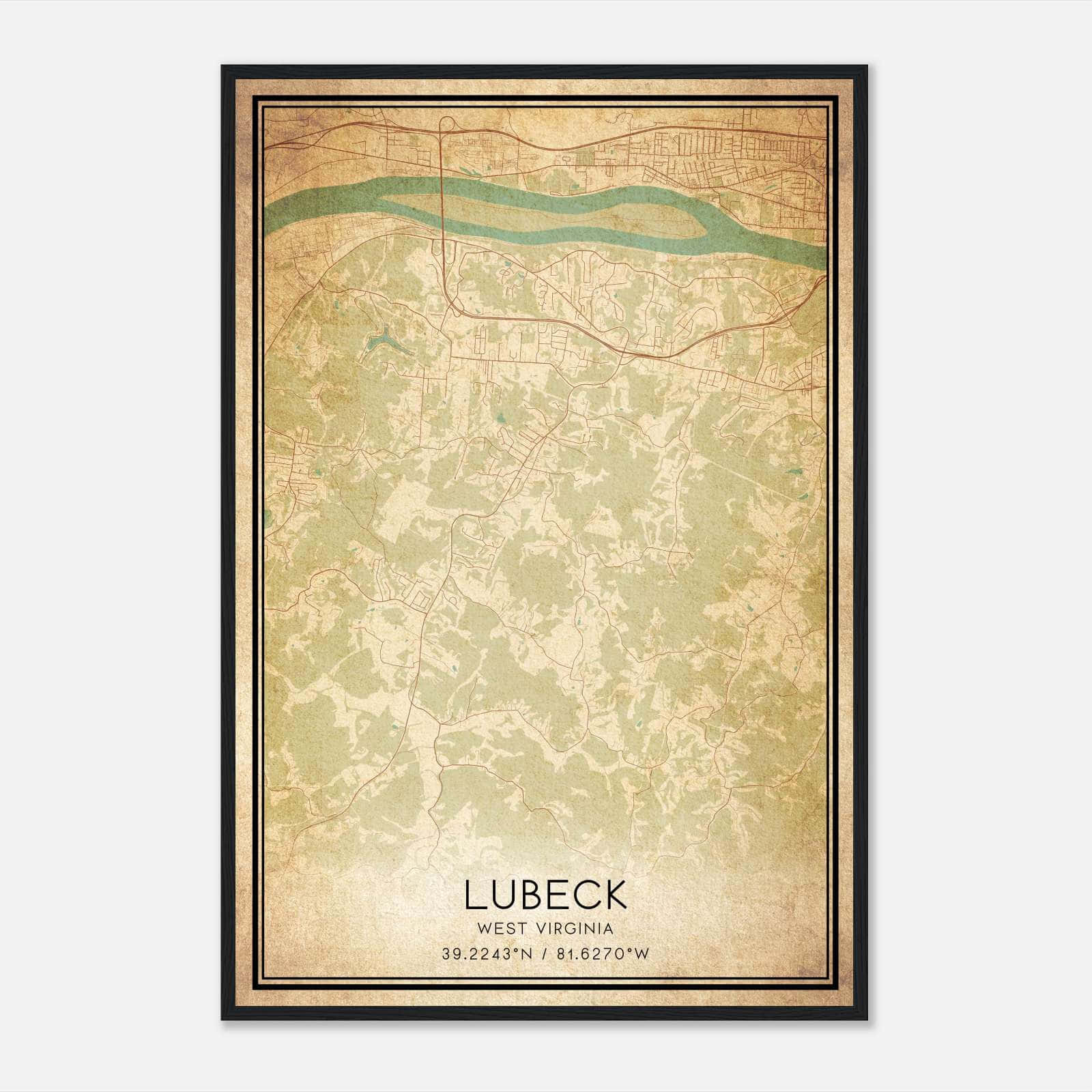 Vintage Lubeck West Virginia Map Poster, Lubeck WV City Road Wall Art Print Vintage Lubeck West Virginia Map Poster, Lubeck WV City Road Wall Art Print