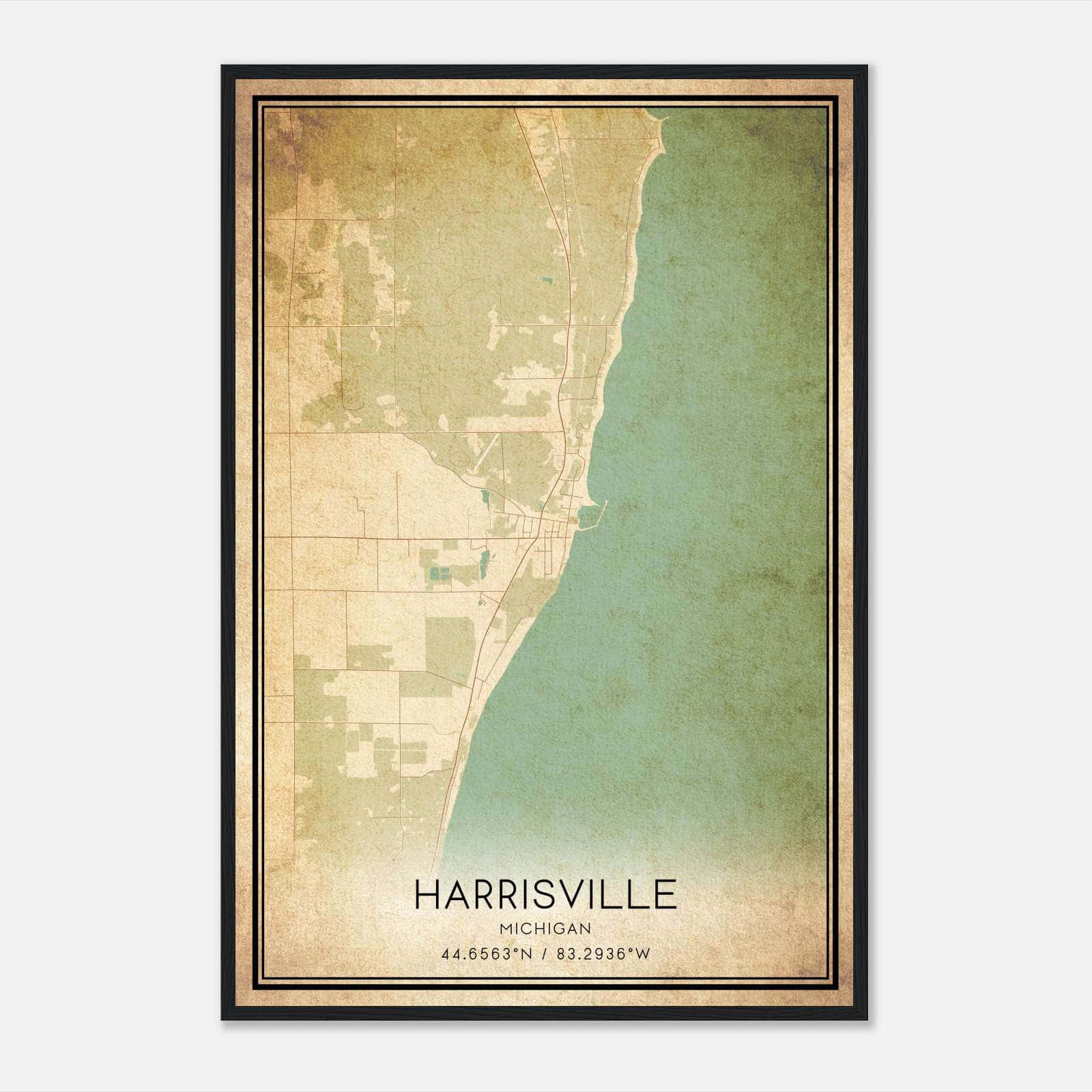 Vintage Harrisville Michigan Map Poster, Harrisville MI City Road Wall Art Print Vintage Harrisville Michigan Map Poster, Harrisville MI City Road Wall Art Print