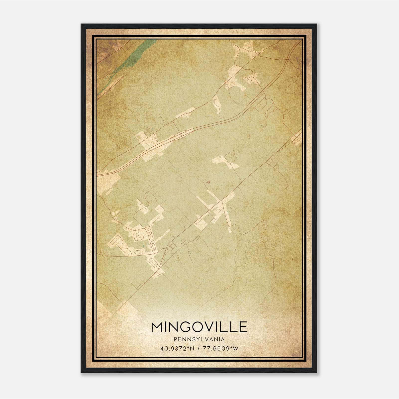 Vintage Mingoville Pennsylvania Map Poster, Mingoville PA City Road Wall Art Print Vintage Mingoville Pennsylvania Map Poster, Mingoville PA City Road Wall Art Print