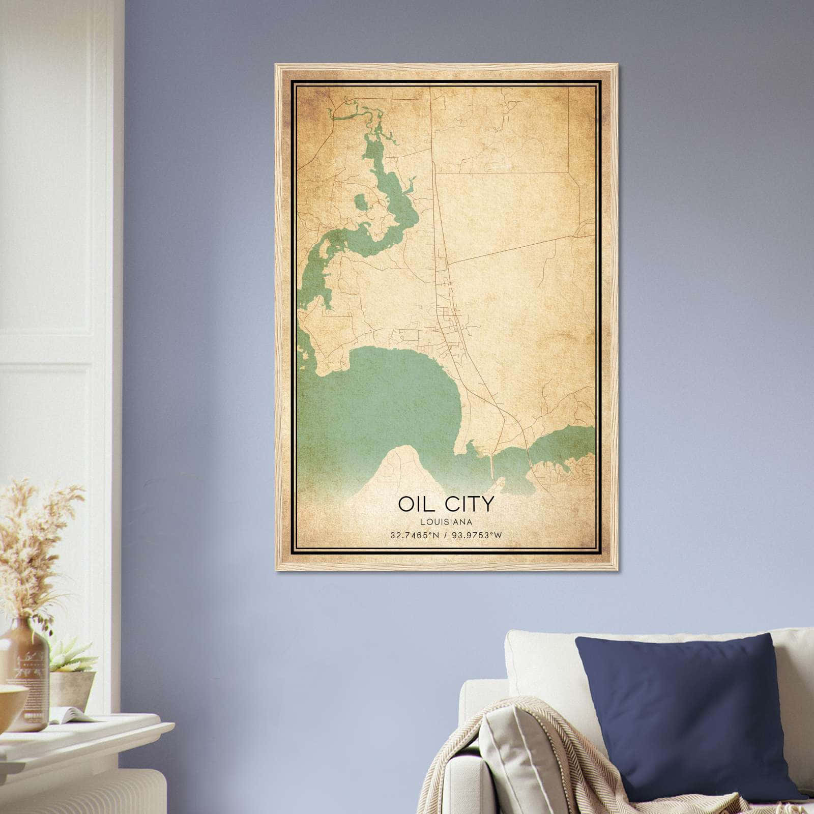 Vintage Oil City Louisiana Map Poster, Oil City LA City Road Wall Art Print