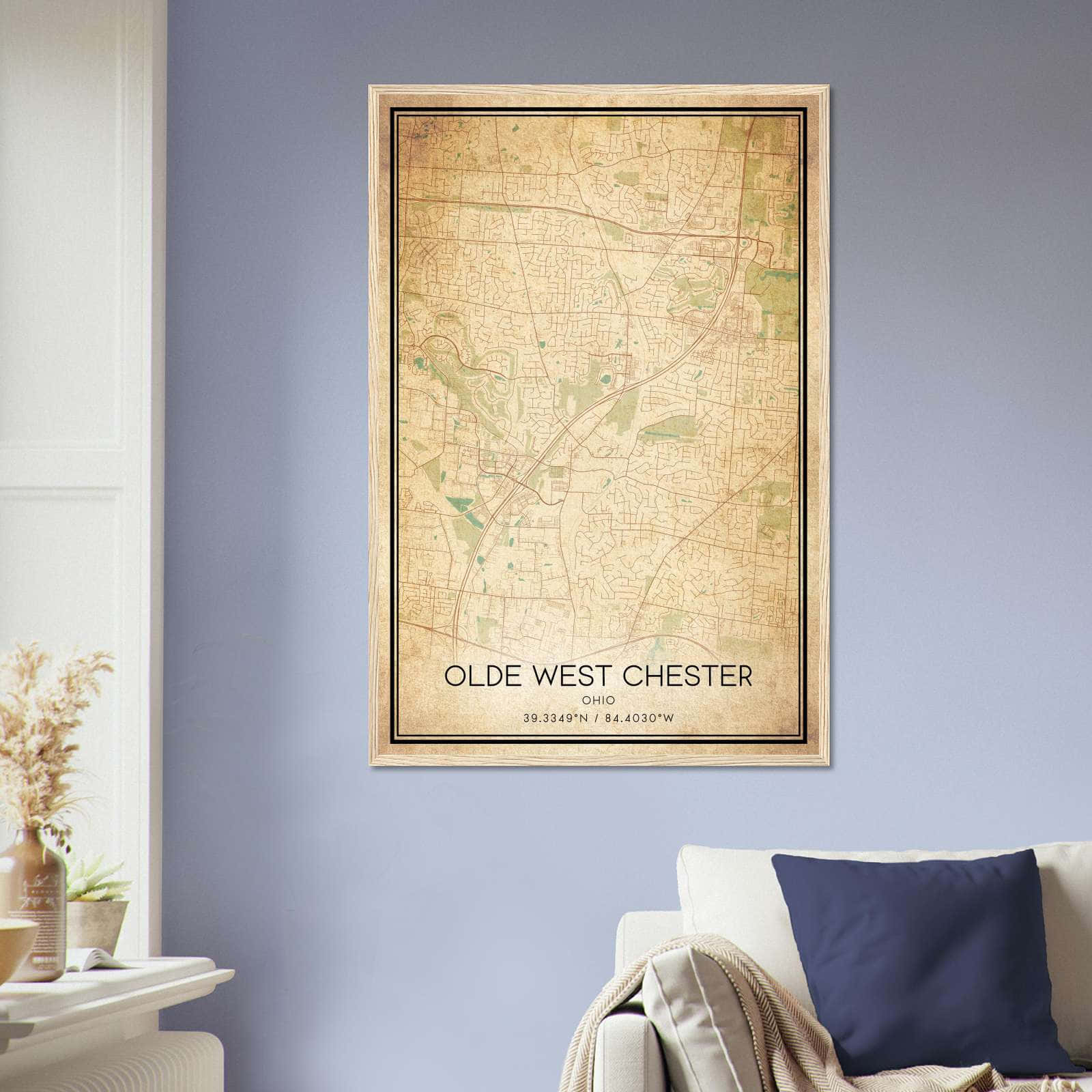 Vintage Olde West Chester Ohio Map Poster, Olde West Chester OH City Road Wall Art Print