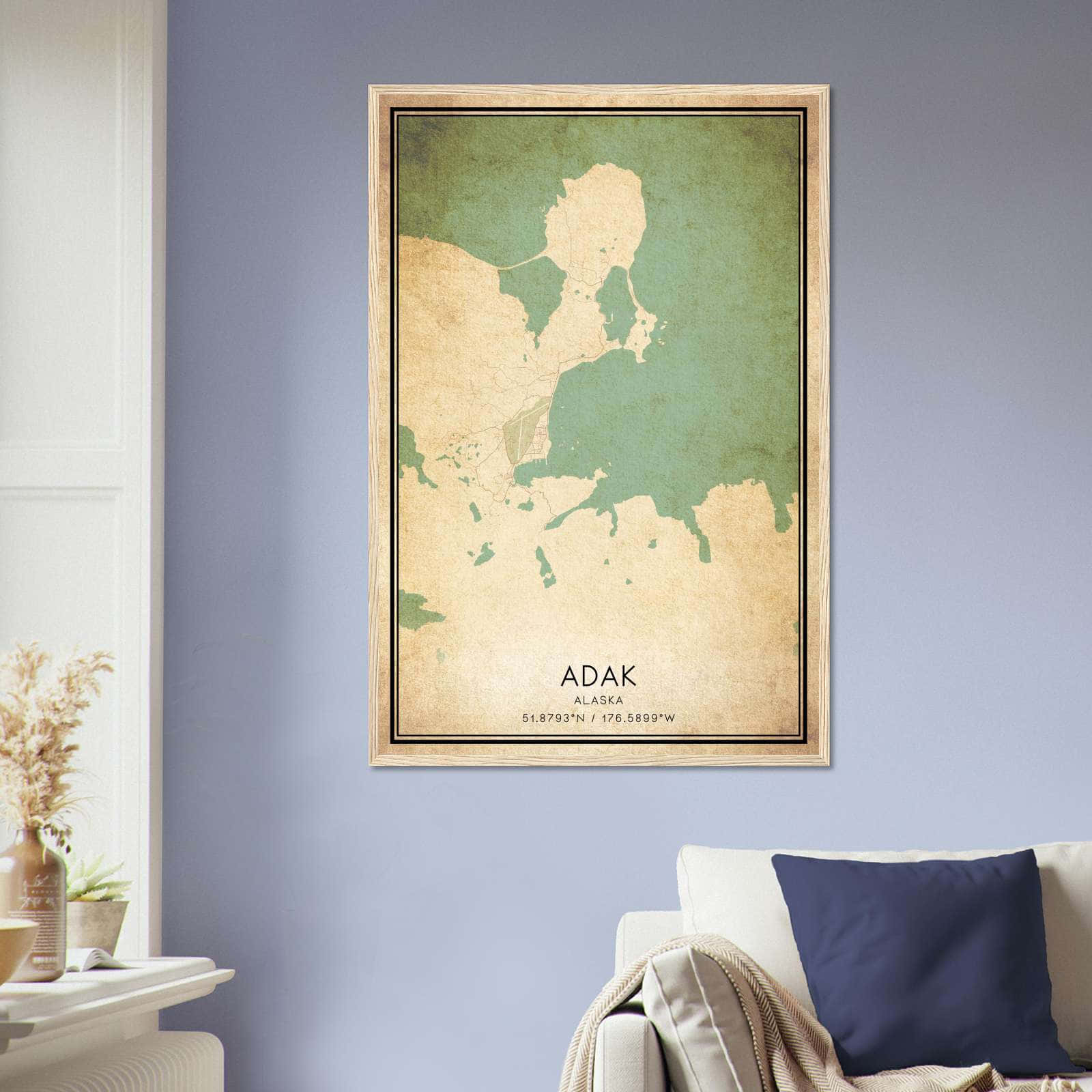 Vintage Adak Alaska Map Poster, Adak AK City Road Wall Art Print