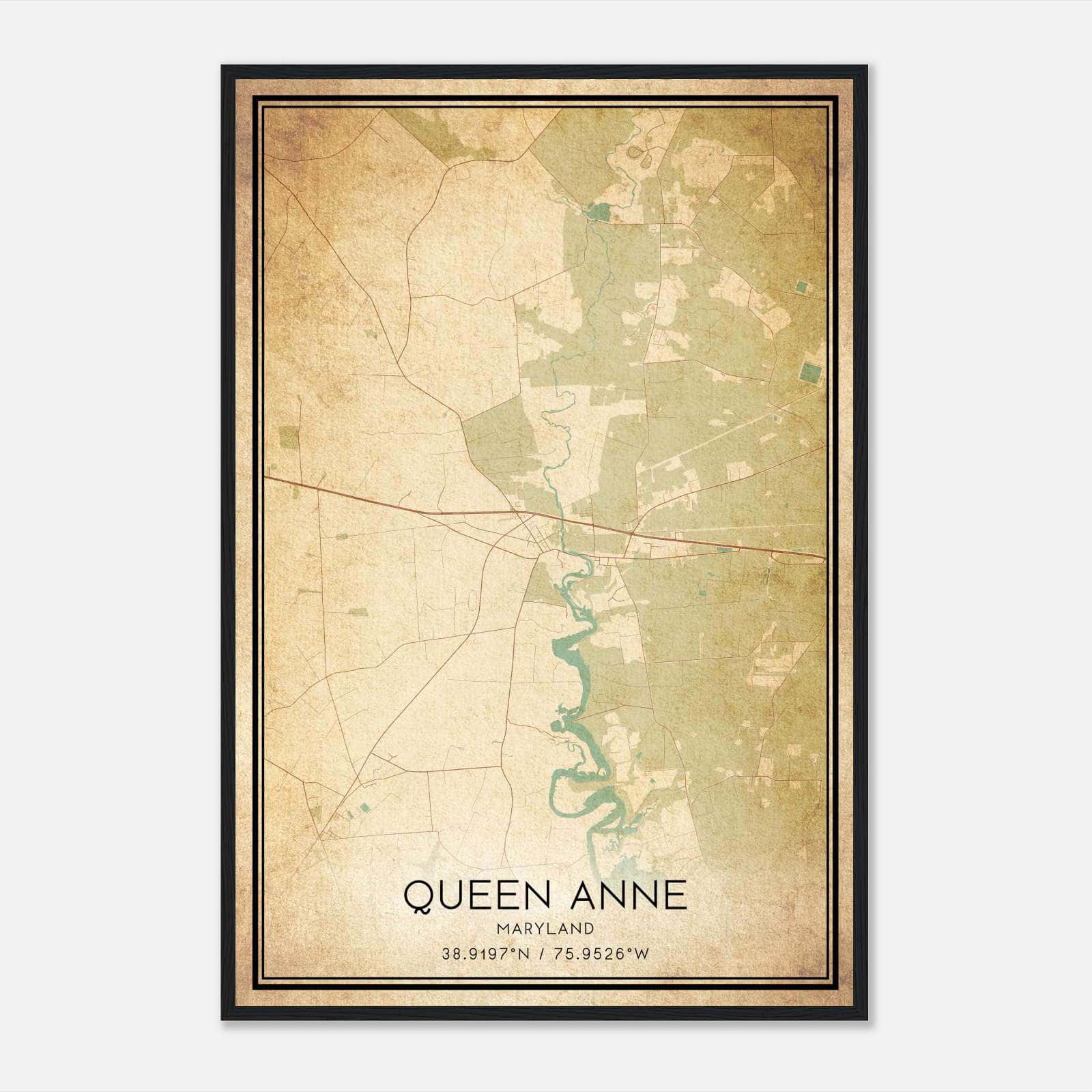 Vintage Queen Anne Maryland Map Poster, Queen Anne MD City Road Wall Art Print Vintage Queen Anne Maryland Map Poster, Queen Anne MD City Road Wall Art Print