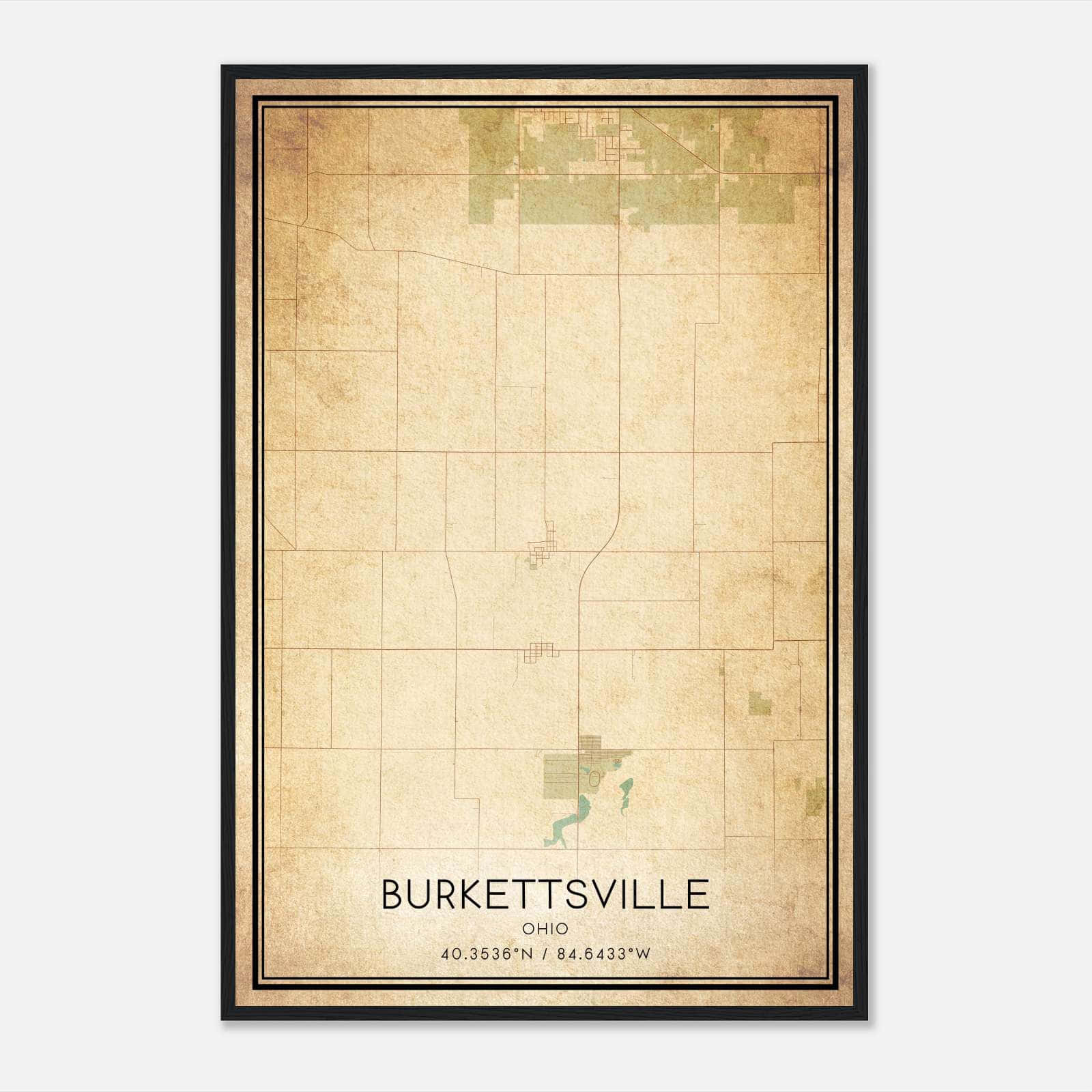 Vintage Burkettsville Ohio Map Poster, Burkettsville OH City Road Wall Art Print Vintage Burkettsville Ohio Map Poster, Burkettsville OH City Road Wall Art Print