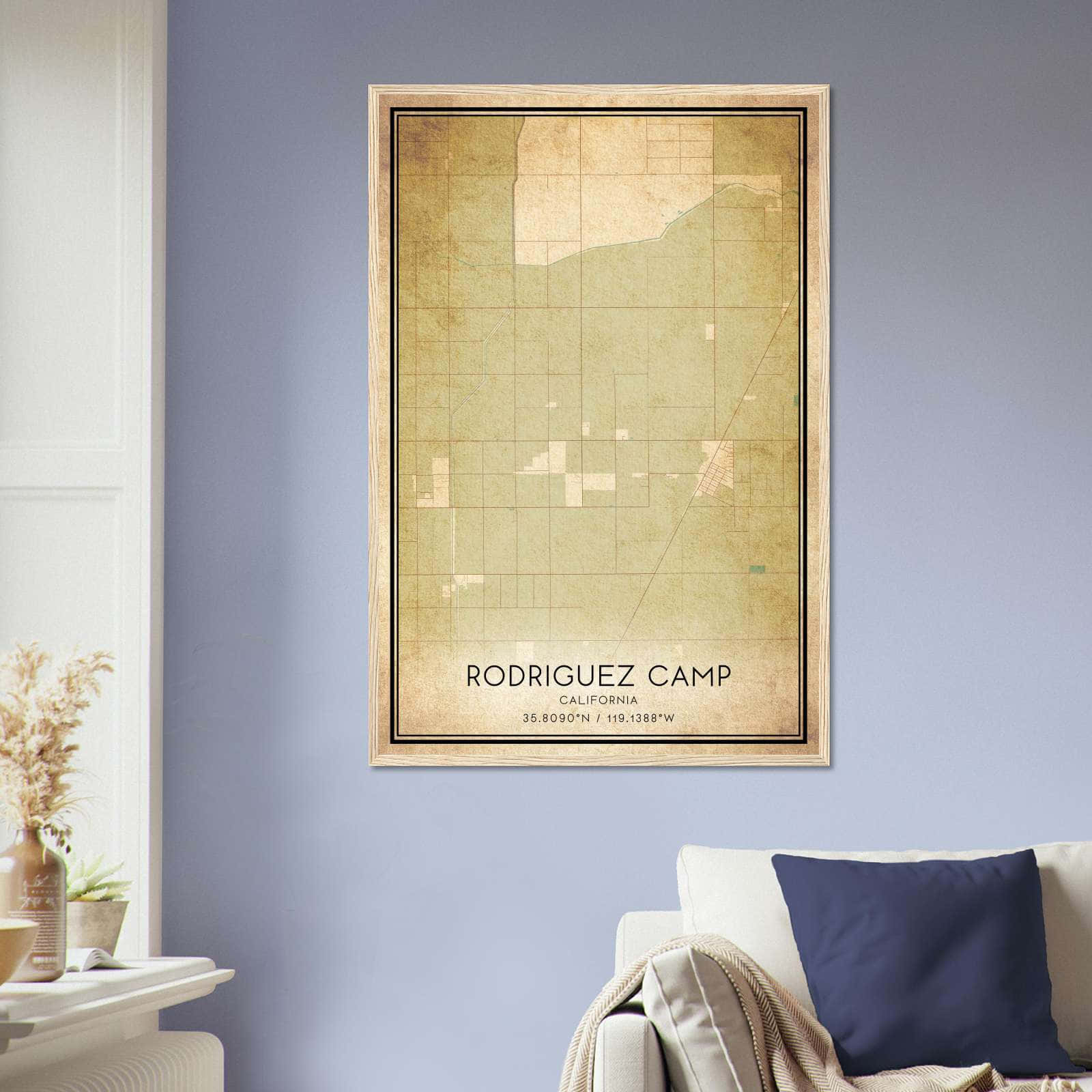 Vintage Rodriguez Camp California Map Poster, Rodriguez Camp CA City Road Wall Art Print