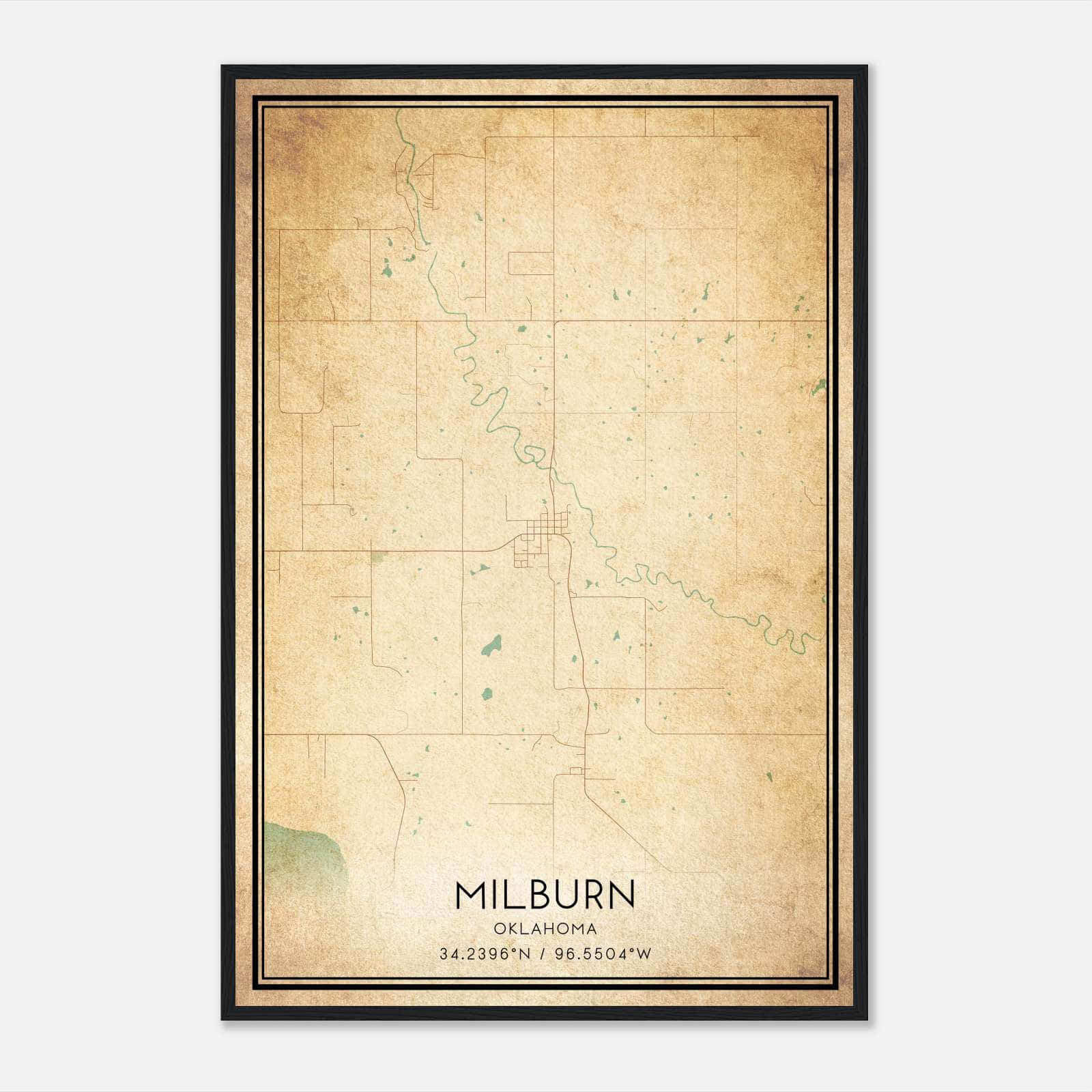 Vintage Milburn Oklahoma Map Poster, Milburn OK City Road Wall Art Print Vintage Milburn Oklahoma Map Poster, Milburn OK City Road Wall Art Print