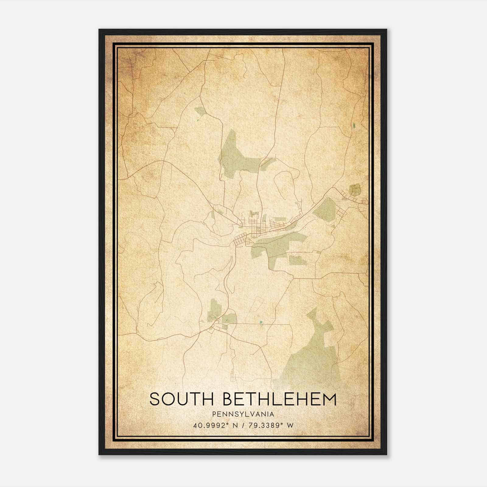 Vintage South Bethlehem Pennsylvania Map Poster, South Bethlehem PA City Road Wall Art Print Vintage South Bethlehem Pennsylvania Map Poster, South Bethlehem PA City Road Wall Art Print