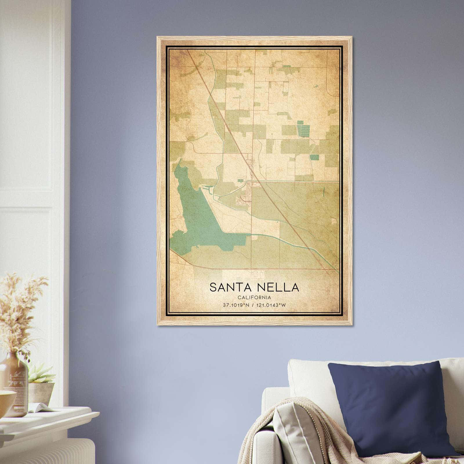Vintage Santa Nella California Map Poster, Santa Nella CA City Road Wall Art Print