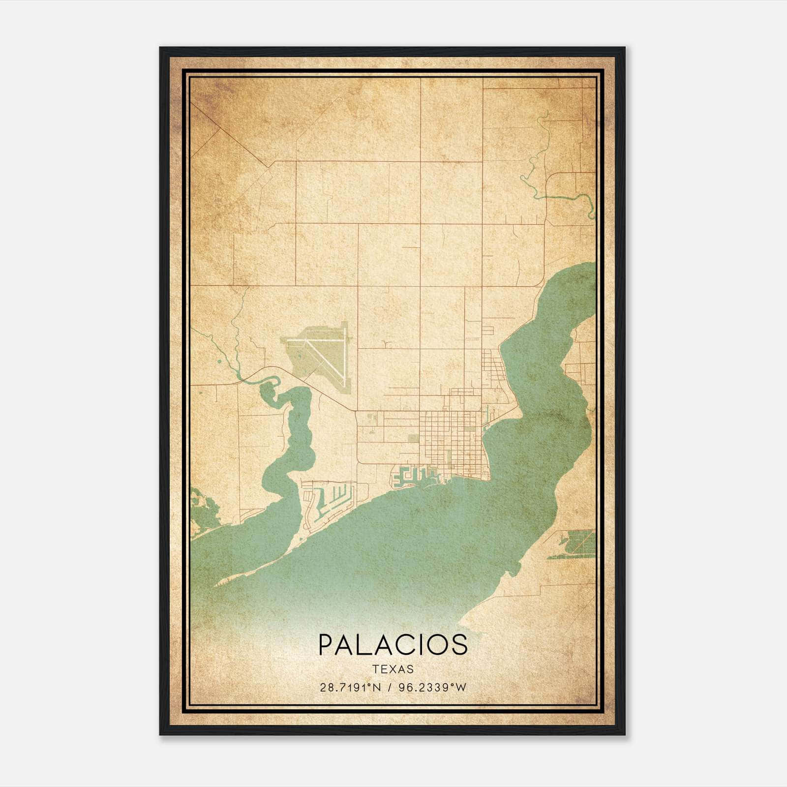 Vintage Palacios Texas Map Poster, Palacios TX City Road Wall Art Print Vintage Palacios Texas Map Poster, Palacios TX City Road Wall Art Print