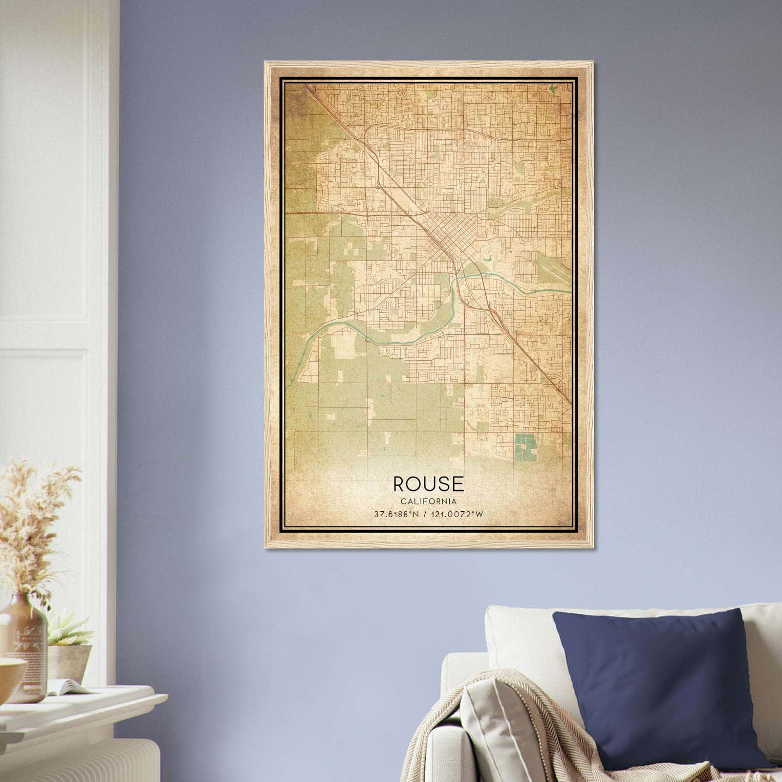 Vintage Rouse California Map Poster, Rouse CA City Road Wall Art Print