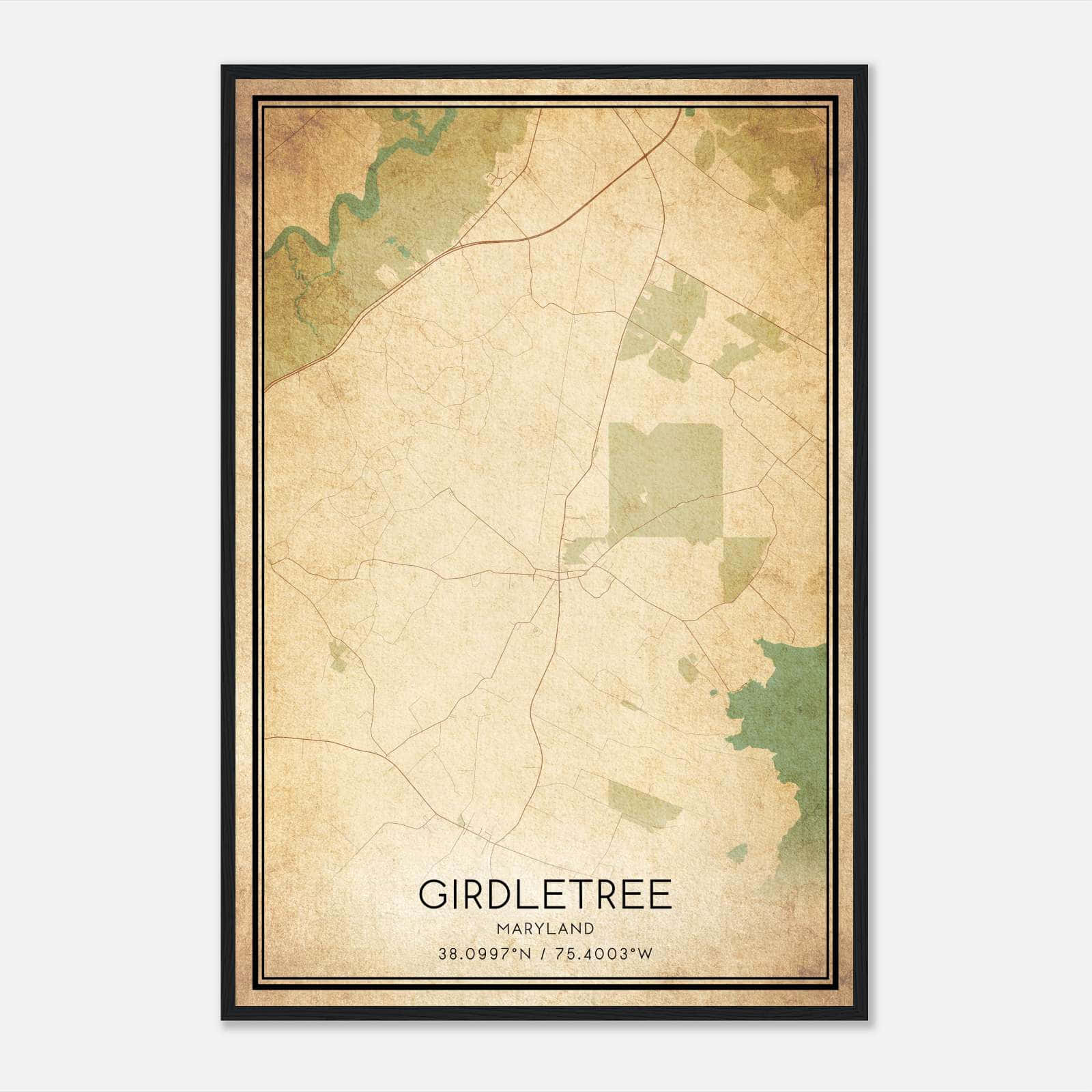 Vintage Girdletree Maryland Map Poster, Girdletree MD City Road Wall Art Print Vintage Girdletree Maryland Map Poster, Girdletree MD City Road Wall Art Print