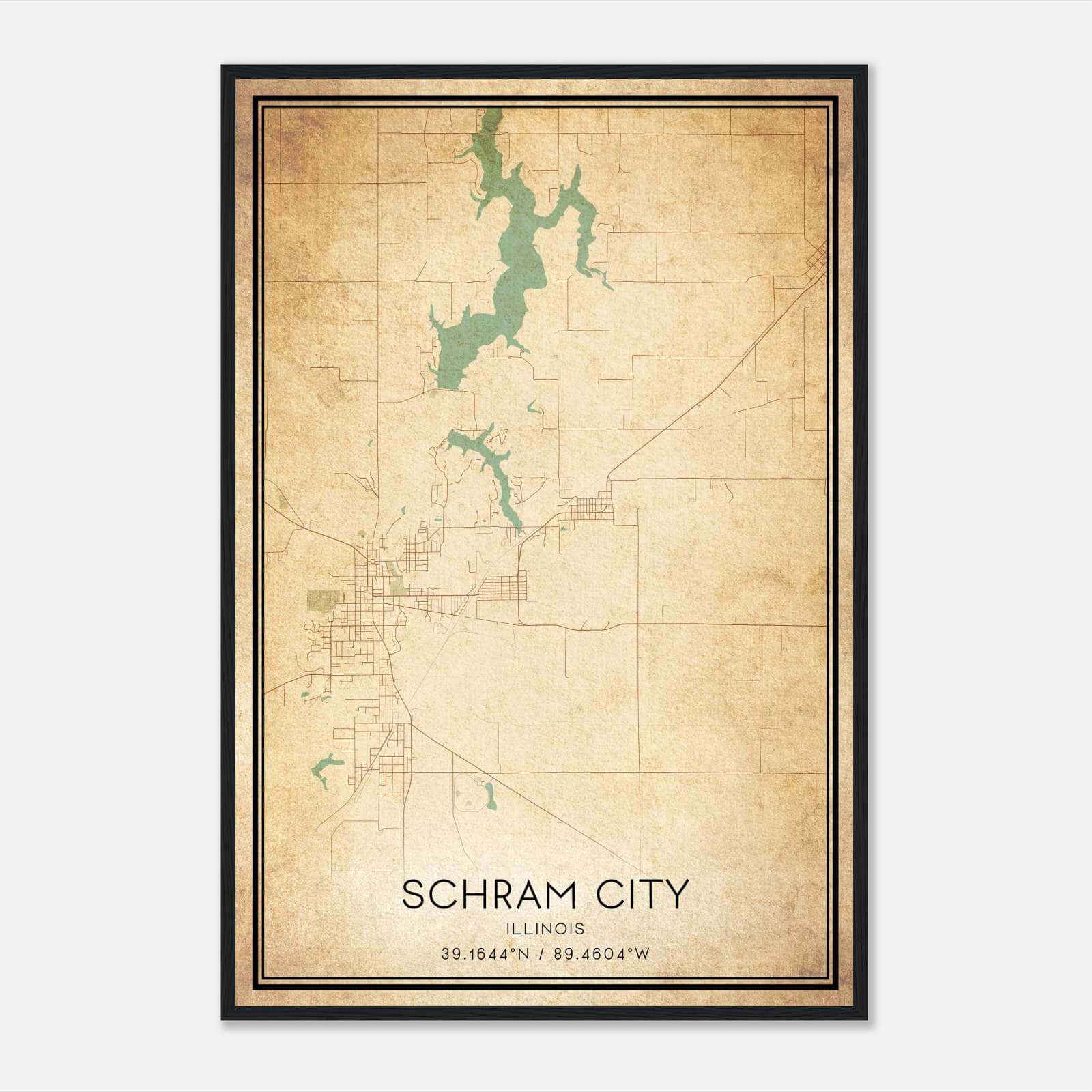 Vintage Schram City Illinois Map Poster, Schram City IL City Road Wall Art Print Vintage Schram City Illinois Map Poster, Schram City IL City Road Wall Art Print