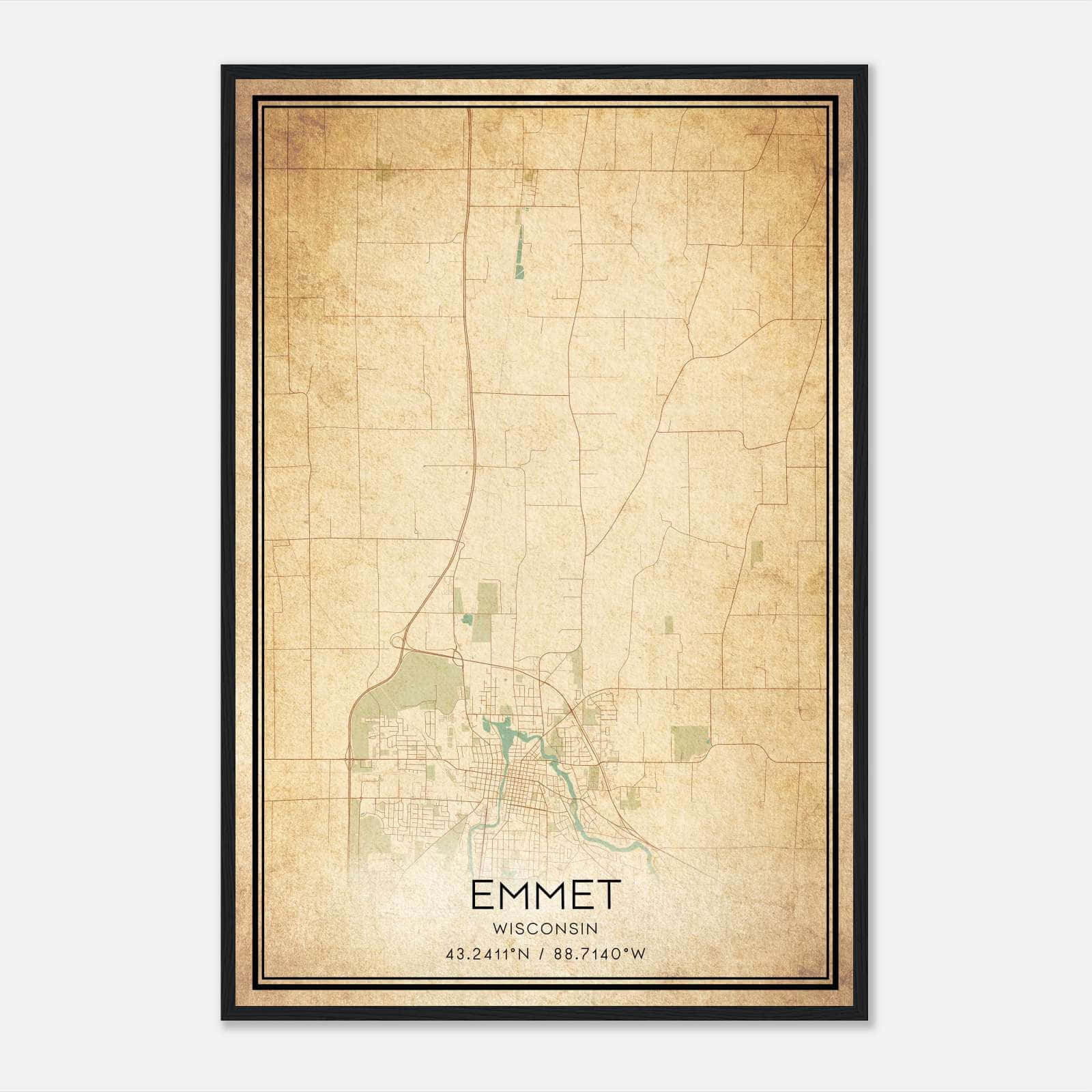 Vintage Emmet Wisconsin Map Poster, Emmet WI City Road Wall Art Print Vintage Emmet Wisconsin Map Poster, Emmet WI City Road Wall Art Print