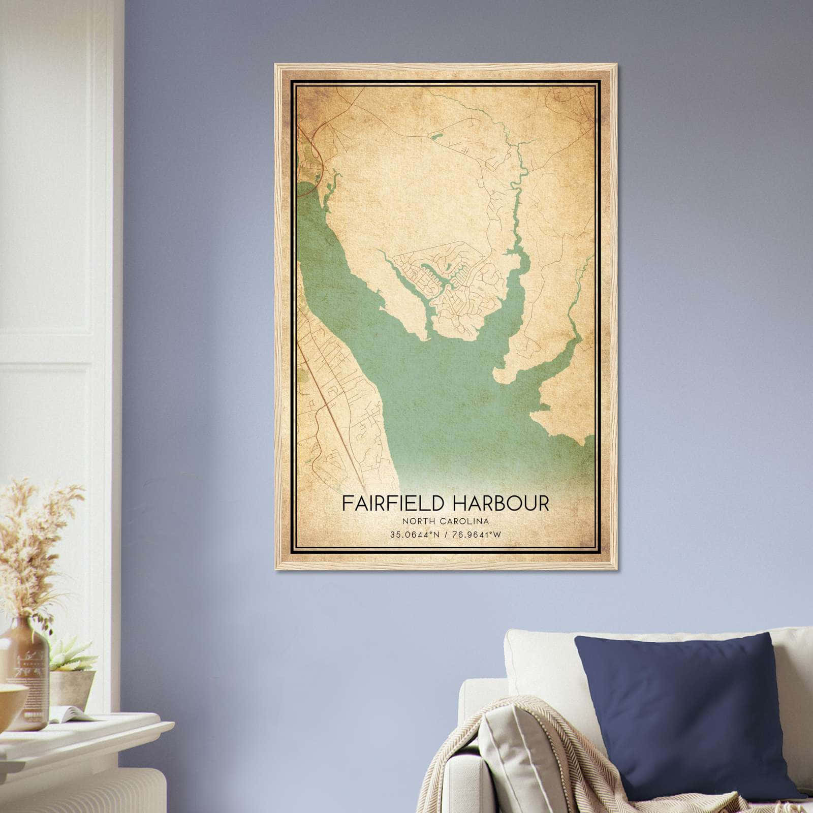 Vintage Fairfield Harbour North Carolina Map Poster, Fairfield Harbour NC City Road Wall Art Print
