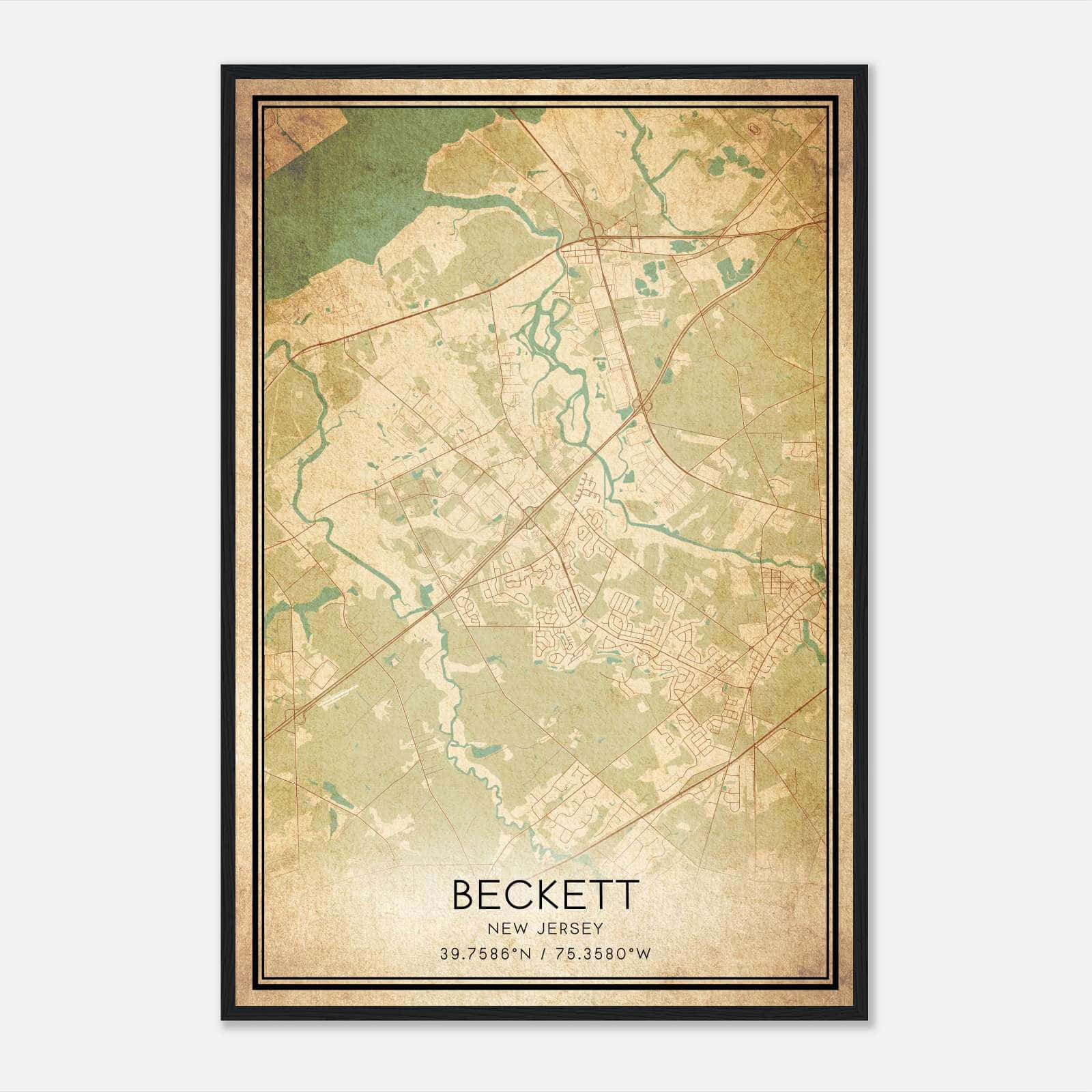 Vintage Beckett New Jersey Map Poster, Beckett NJ City Road Wall Art Print Vintage Beckett New Jersey Map Poster, Beckett NJ City Road Wall Art Print