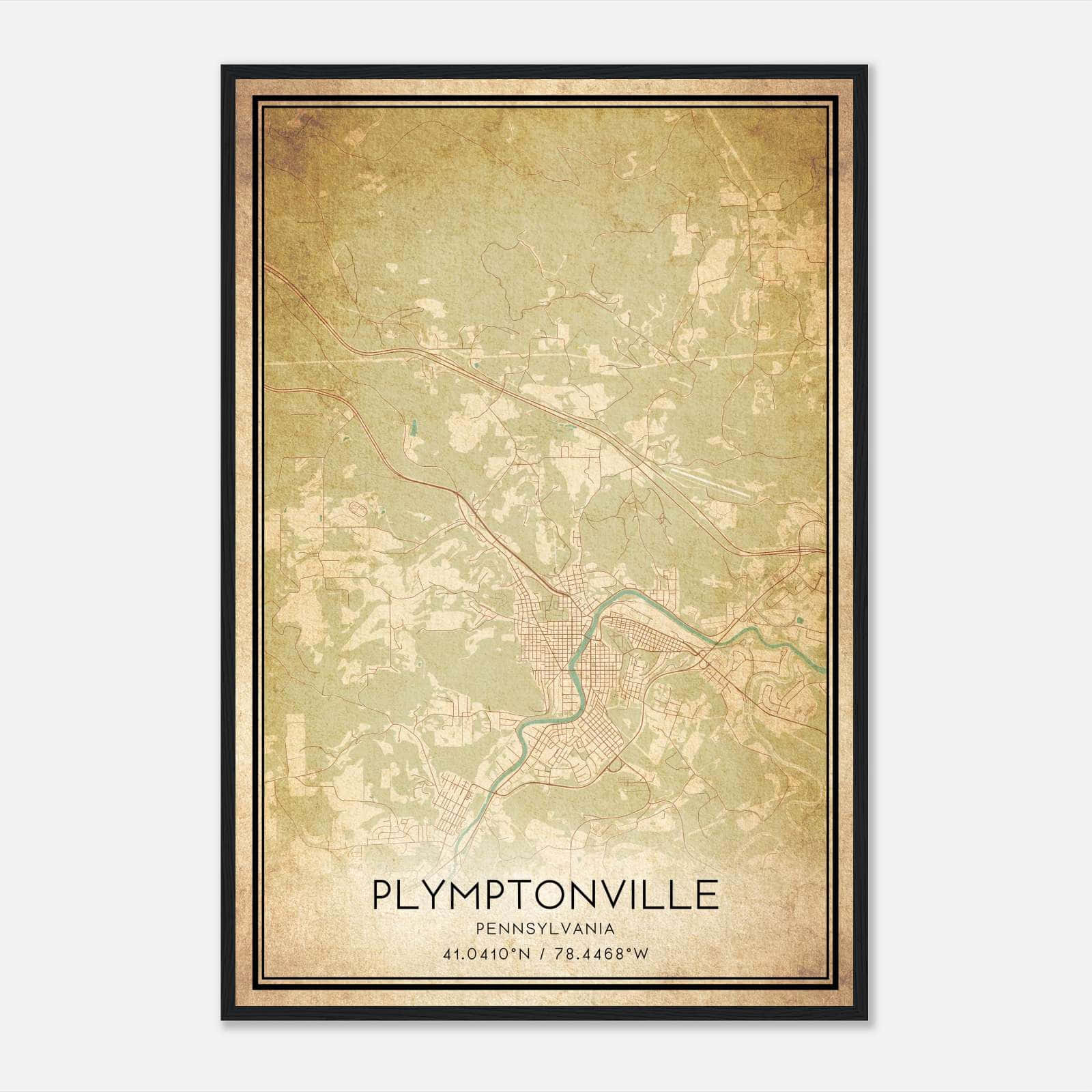 Vintage Plymptonville Pennsylvania Map Poster, Plymptonville PA City Road Wall Art Print Vintage Plymptonville Pennsylvania Map Poster, Plymptonville PA City Road Wall Art Print