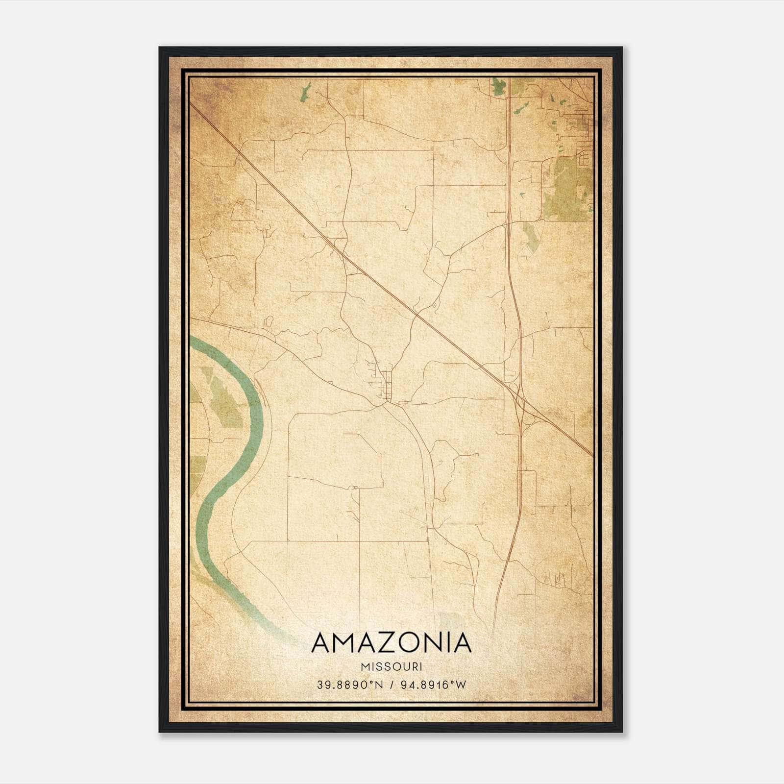 Vintage Amazonia Missouri Map Poster, Amazonia MO City Road Wall Art Print Vintage Amazonia Missouri Map Poster, Amazonia MO City Road Wall Art Print