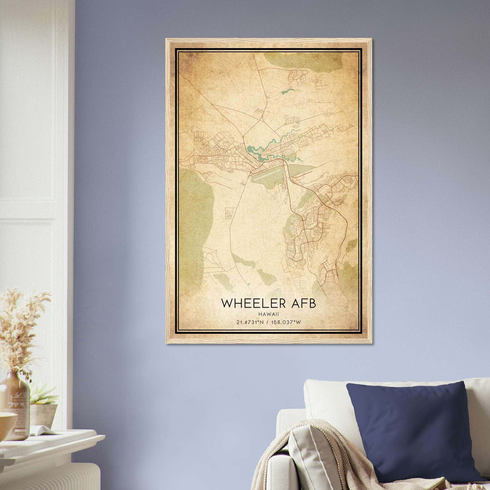 Vintage Wheeler Afb Hawaii Map Poster, Wheeler Afb HI City Road Wall Art Print