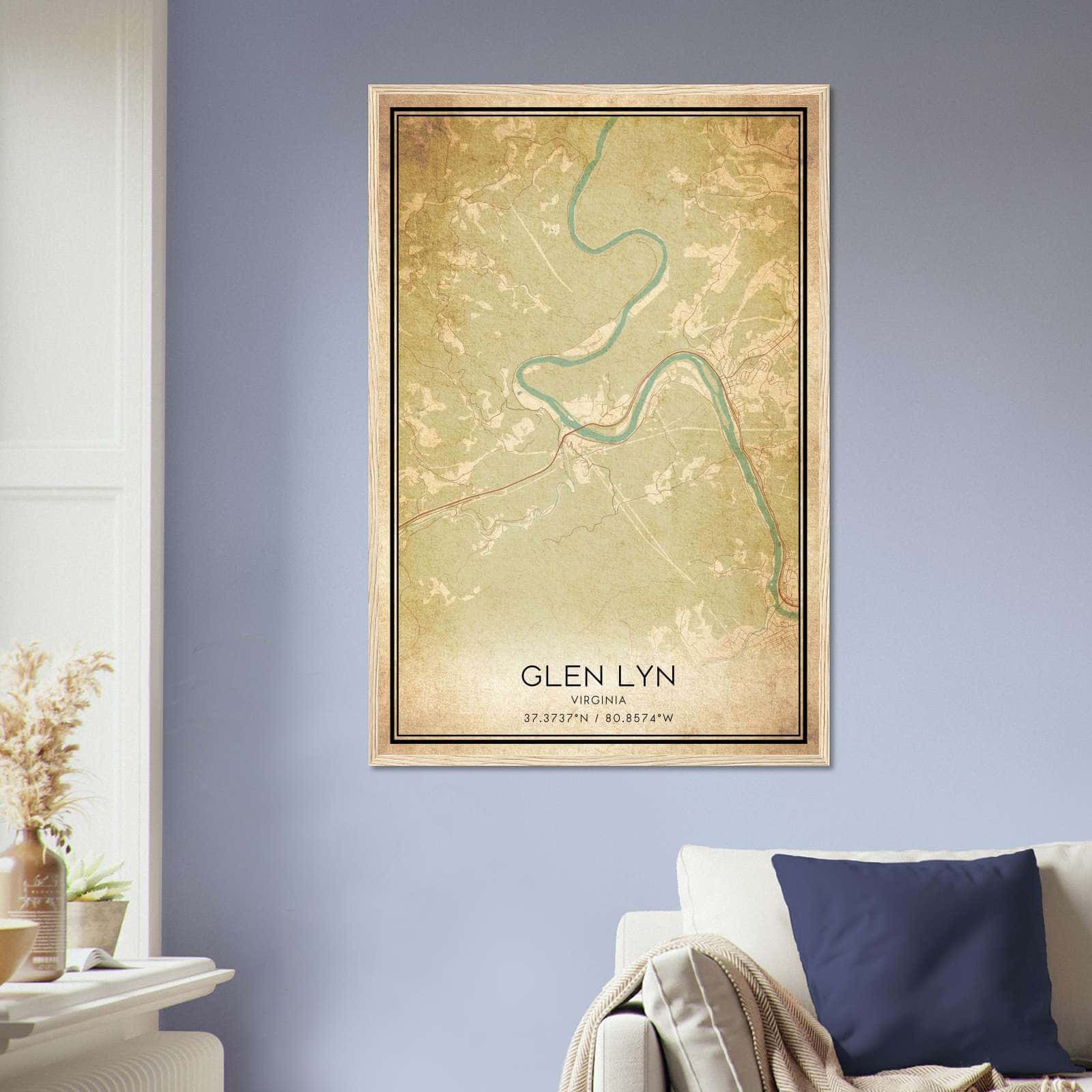 Vintage Glen Lyn Virginia Map Poster, Glen Lyn VA City Road Wall Art Print