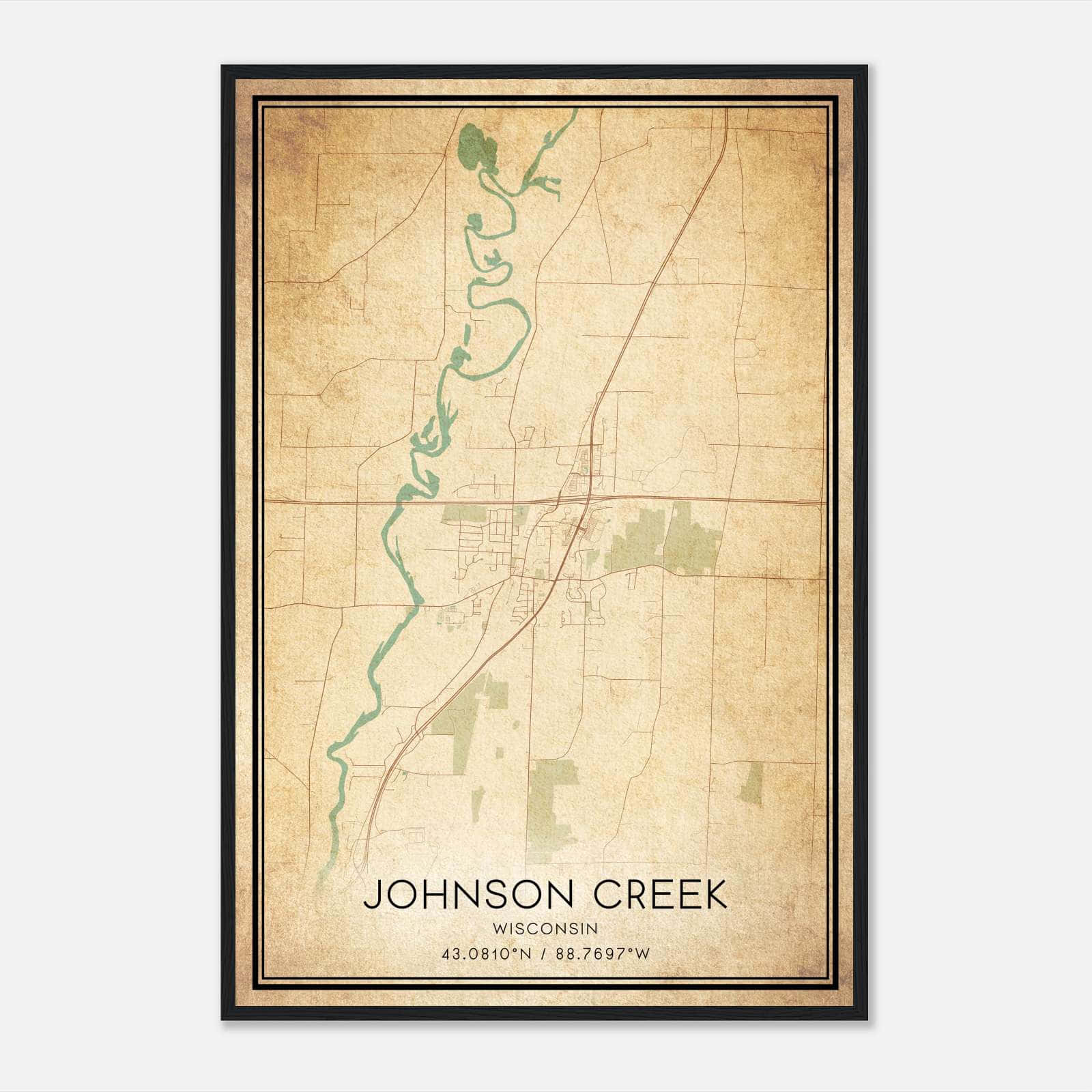 Vintage Johnson Creek Wisconsin Map Poster, Johnson Creek WI City Road Wall Art Print Vintage Johnson Creek Wisconsin Map Poster, Johnson Creek WI City Road Wall Art Print