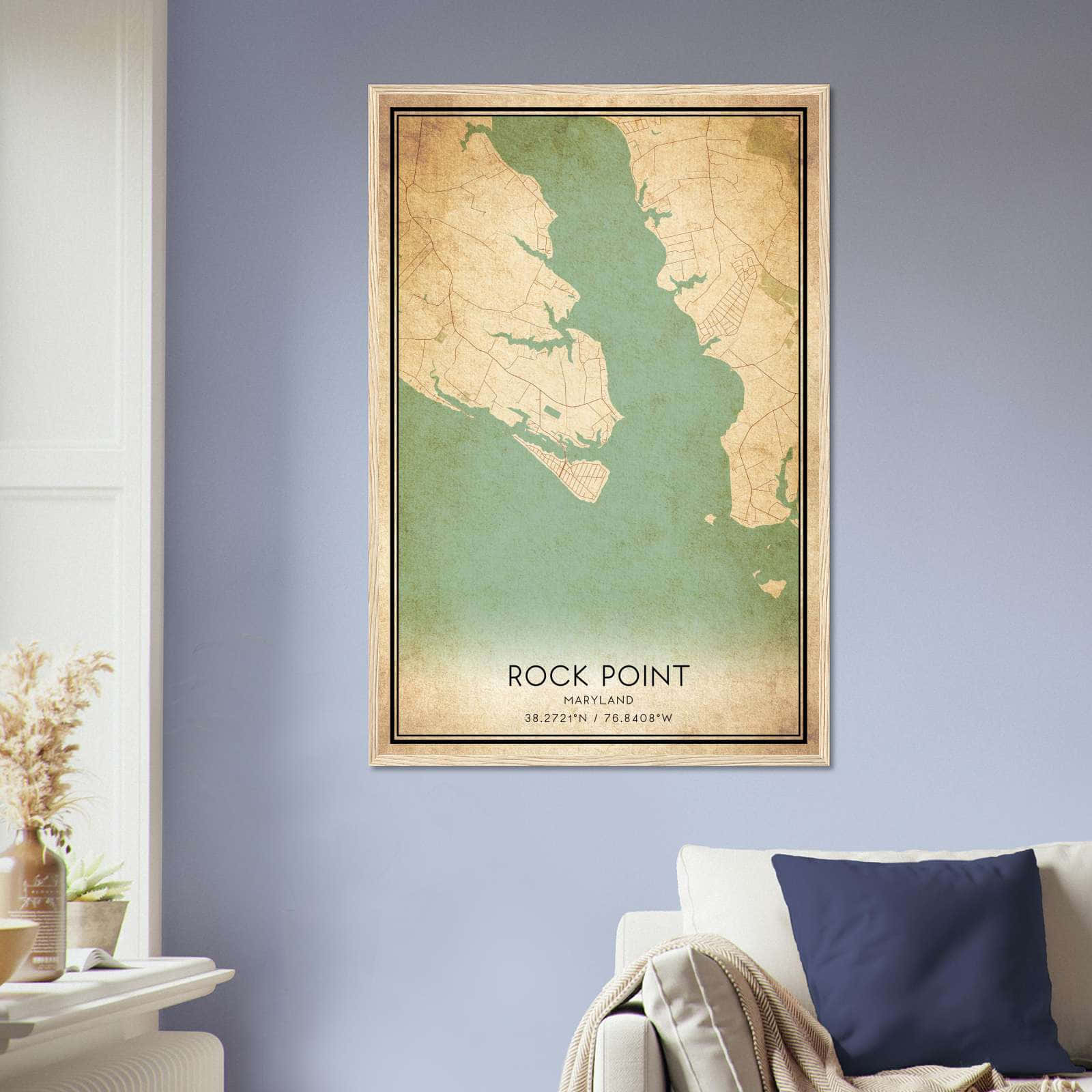 Vintage Rock Point Maryland Map Poster, Rock Point MD City Road Wall Art Print