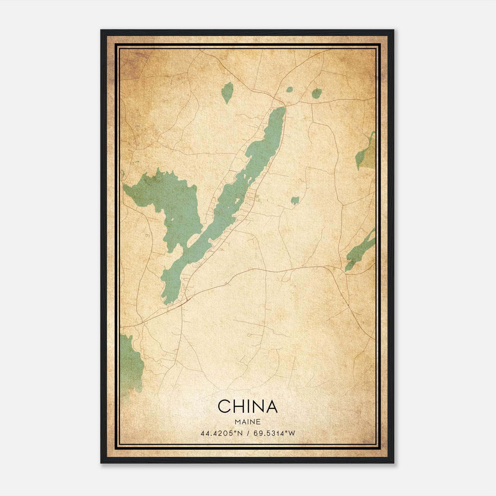 Vintage China Maine Map Poster, China ME City Road Wall Art Print Vintage China Maine Map Poster, China ME City Road Wall Art Print