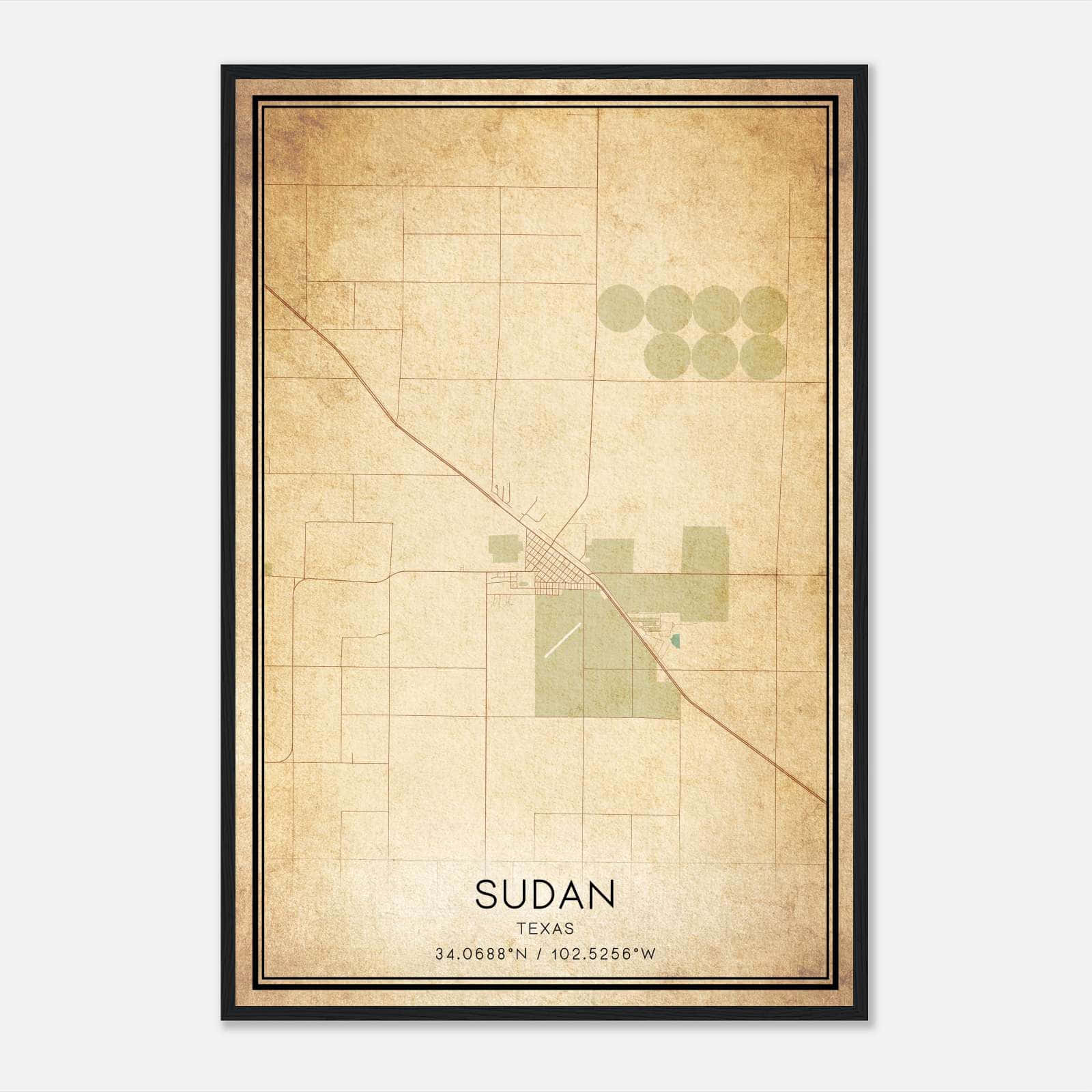 Vintage Sudan Texas Map Poster, Sudan TX City Road Wall Art Print Vintage Sudan Texas Map Poster, Sudan TX City Road Wall Art Print