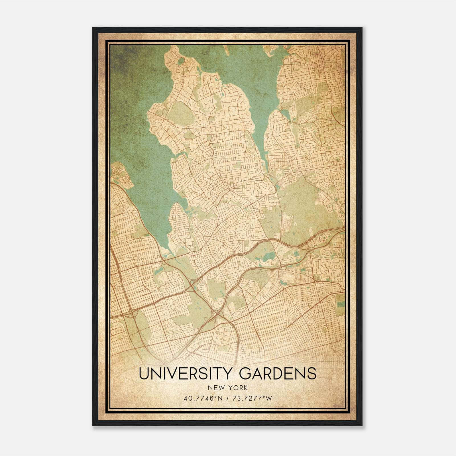 Vintage University Gardens New York Map Poster, University Gardens NY City Road Wall Art Print Vintage University Gardens New York Map Poster, University Gardens NY City Road Wall Art Print