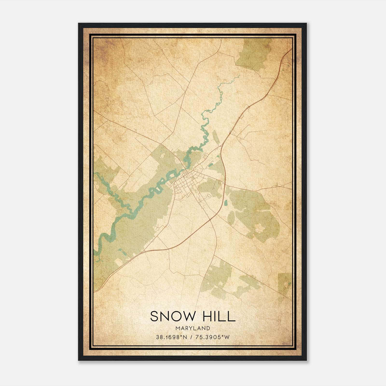 Vintage Snow Hill Maryland Map Poster, Snow Hill MD City Road Wall Art Print Vintage Snow Hill Maryland Map Poster, Snow Hill MD City Road Wall Art Print