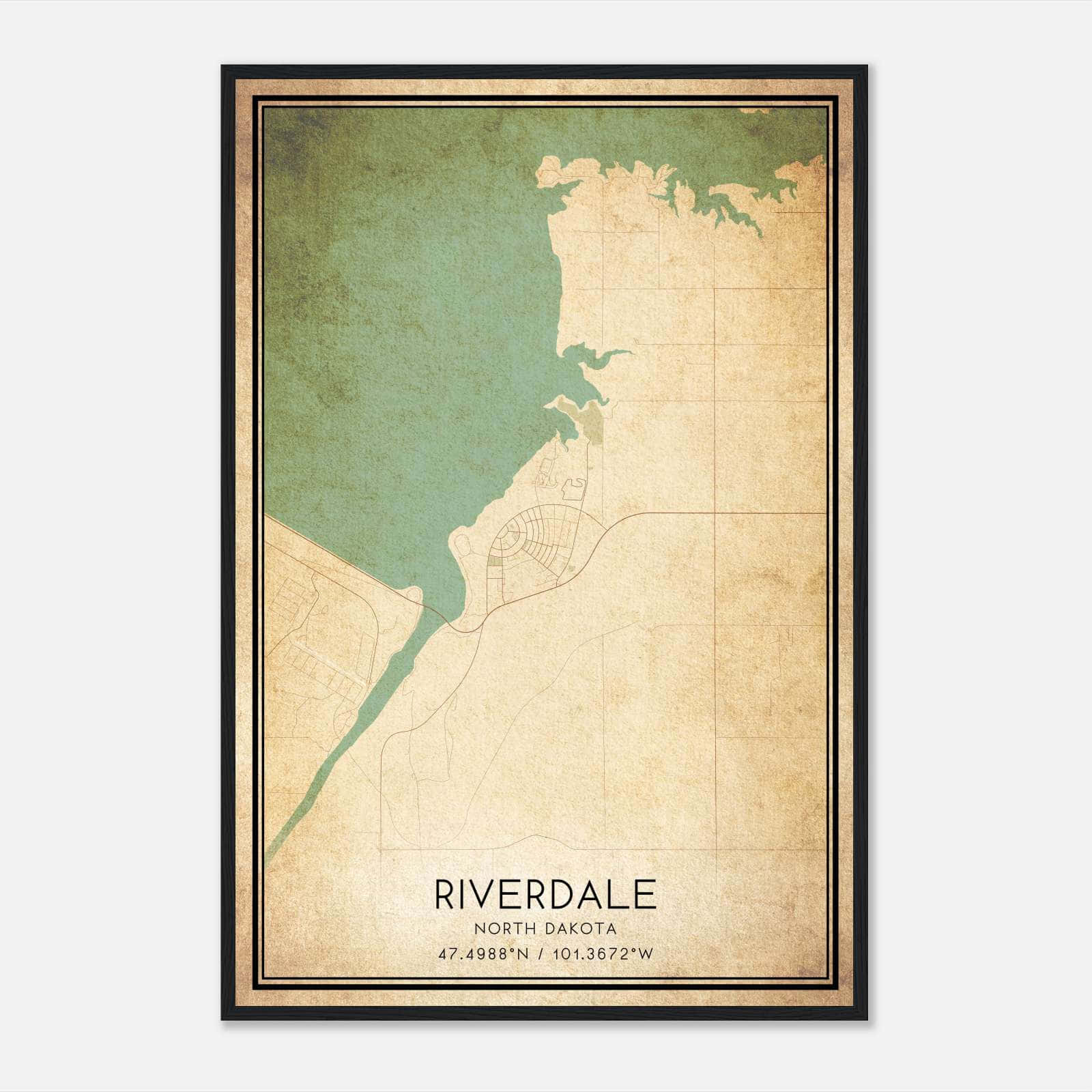 Vintage Riverdale North Dakota Map Poster, Riverdale ND City Road Wall Art Print Vintage Riverdale North Dakota Map Poster, Riverdale ND City Road Wall Art Print