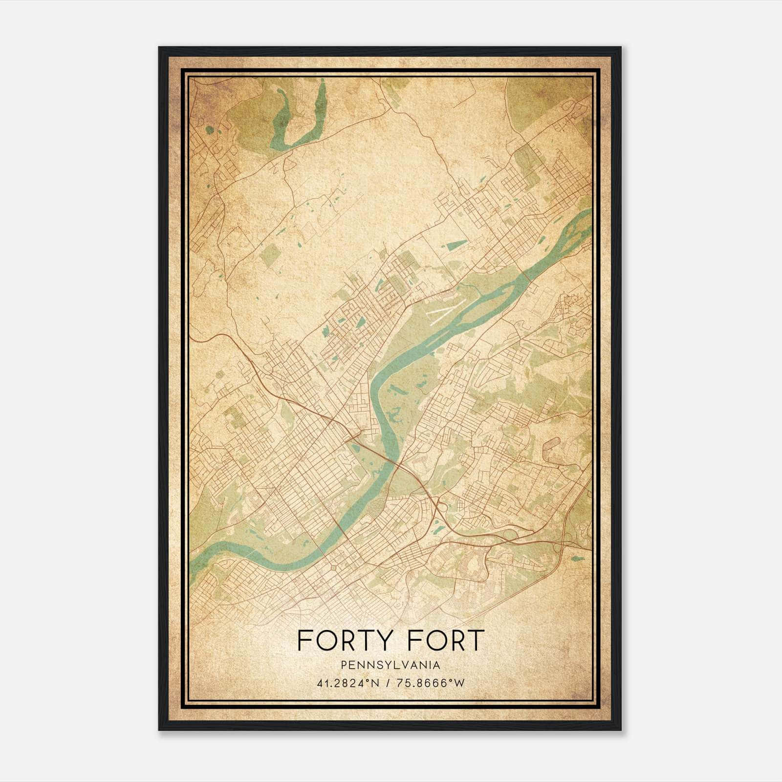 Vintage Forty Fort Pennsylvania Map Poster, Forty Fort PA City Road Wall Art Print Vintage Forty Fort Pennsylvania Map Poster, Forty Fort PA City Road Wall Art Print