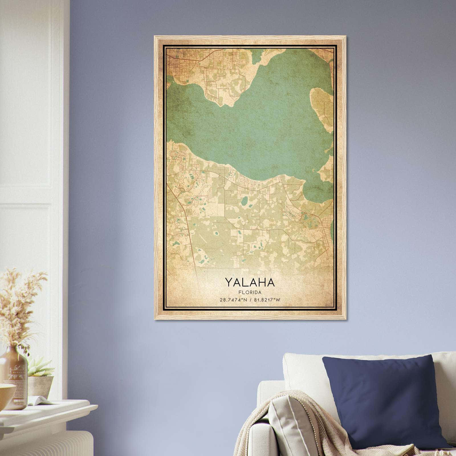 Vintage Yalaha Florida Map Poster, Yalaha FL City Road Wall Art Print