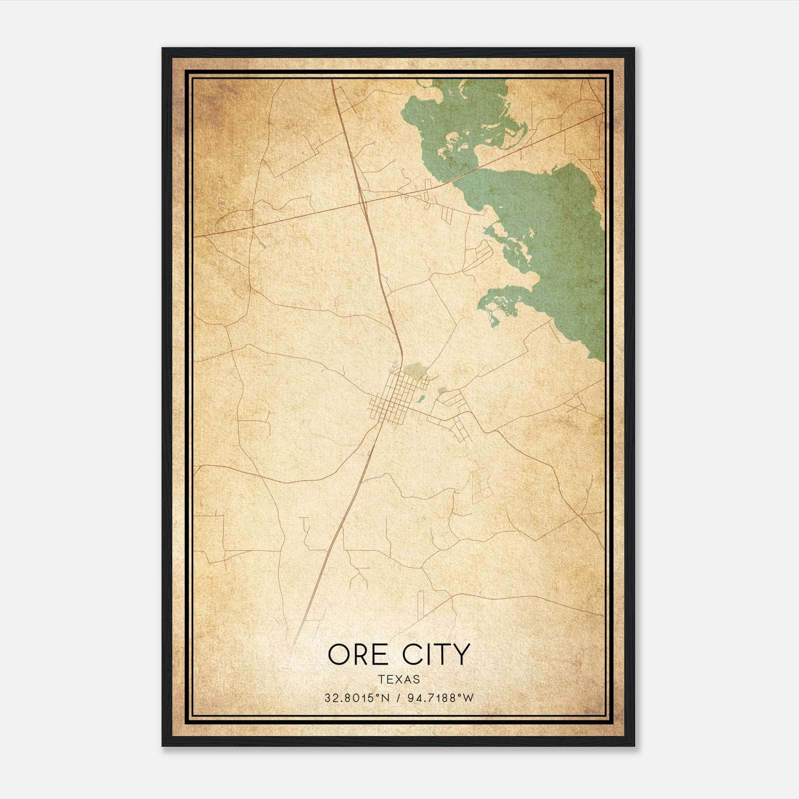 Vintage Ore City Texas Map Poster, Ore City TX City Road Wall Art Print Vintage Ore City Texas Map Poster, Ore City TX City Road Wall Art Print