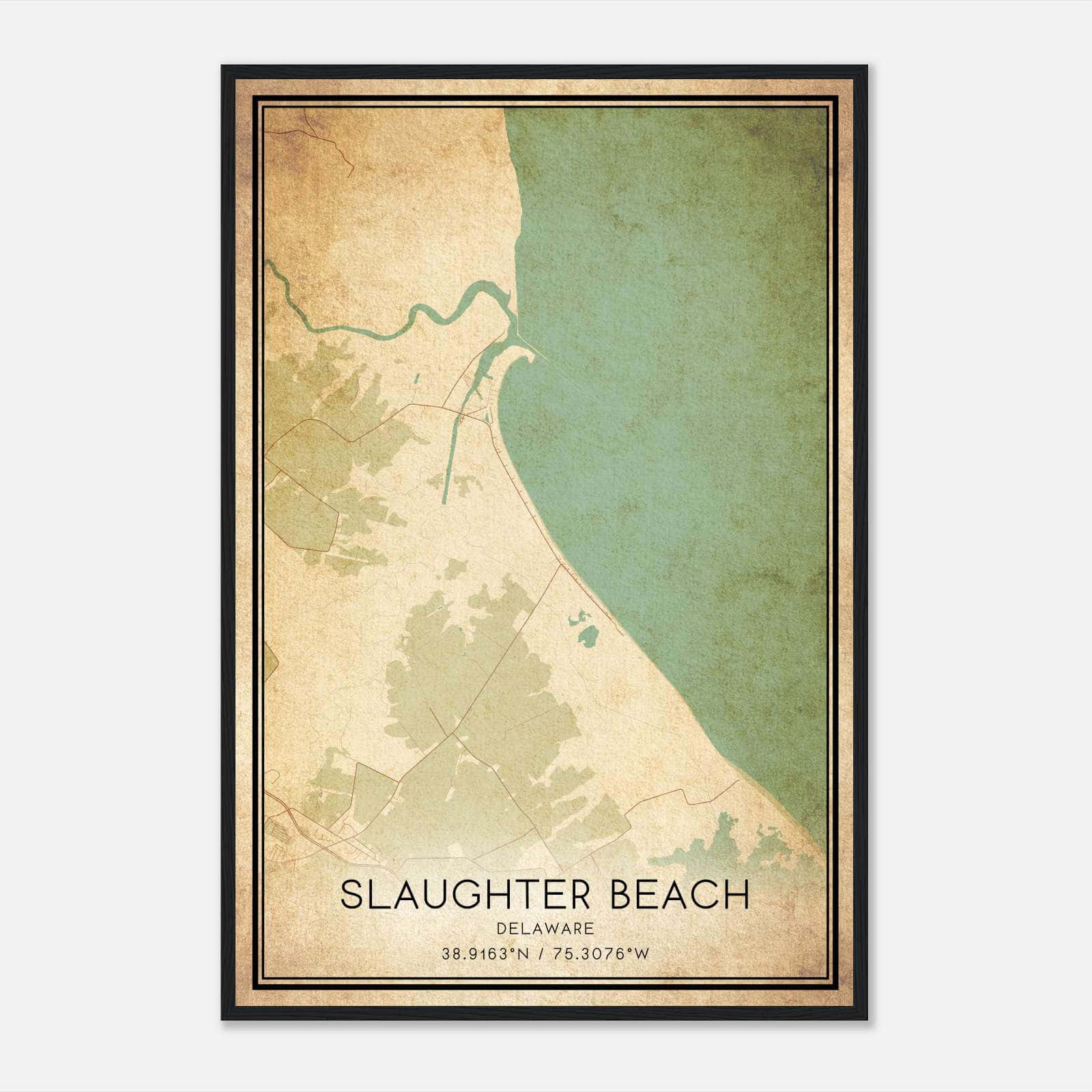 Vintage Slaughter Beach Delaware Map Poster, Slaughter Beach DE City Road Wall Art Print Vintage Slaughter Beach Delaware Map Poster, Slaughter Beach DE City Road Wall Art Print