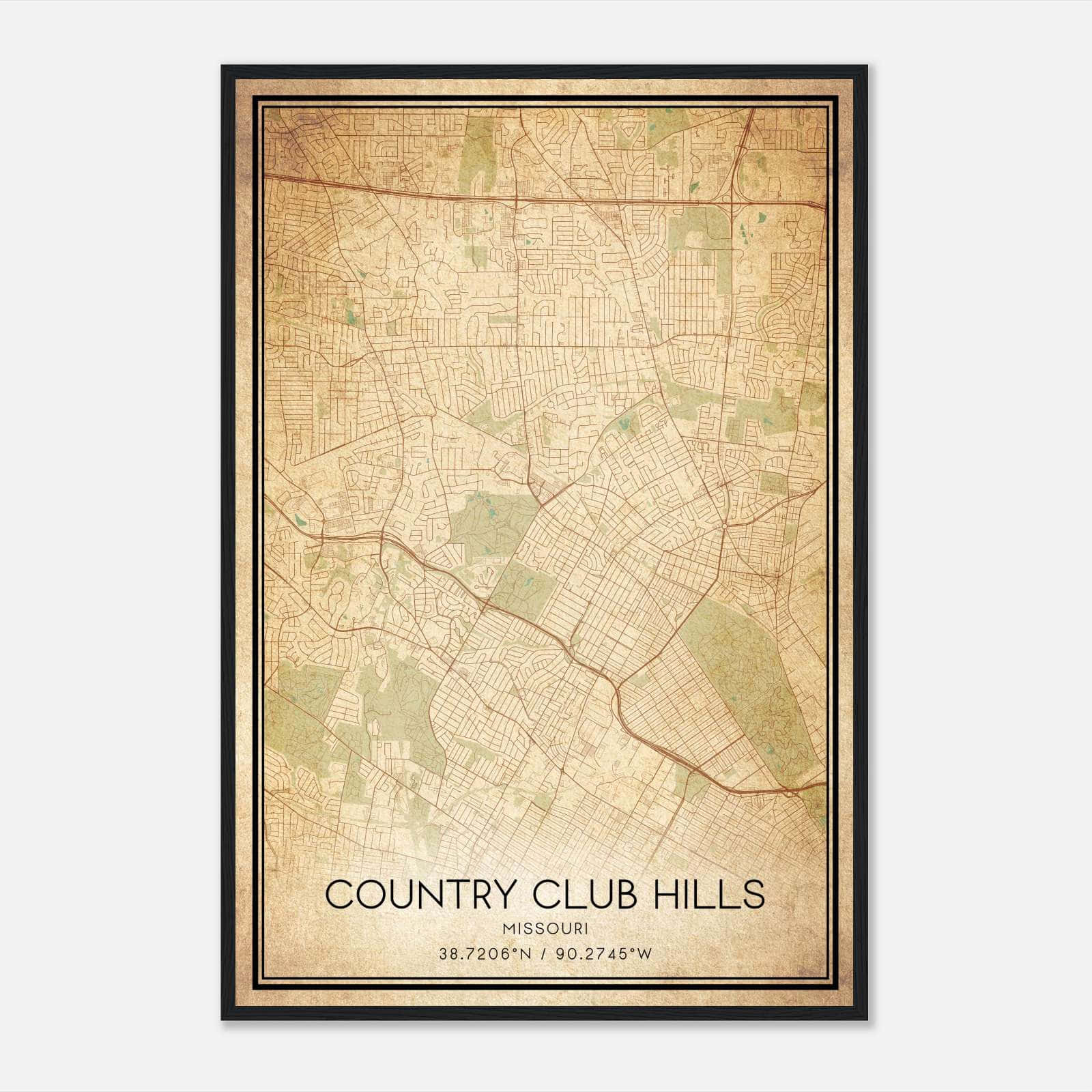 Vintage Country Club Hills Missouri Map Poster, Country Club Hills MO City Road Wall Art Print Vintage Country Club Hills Missouri Map Poster, Country Club Hills MO City Road Wall Art Print