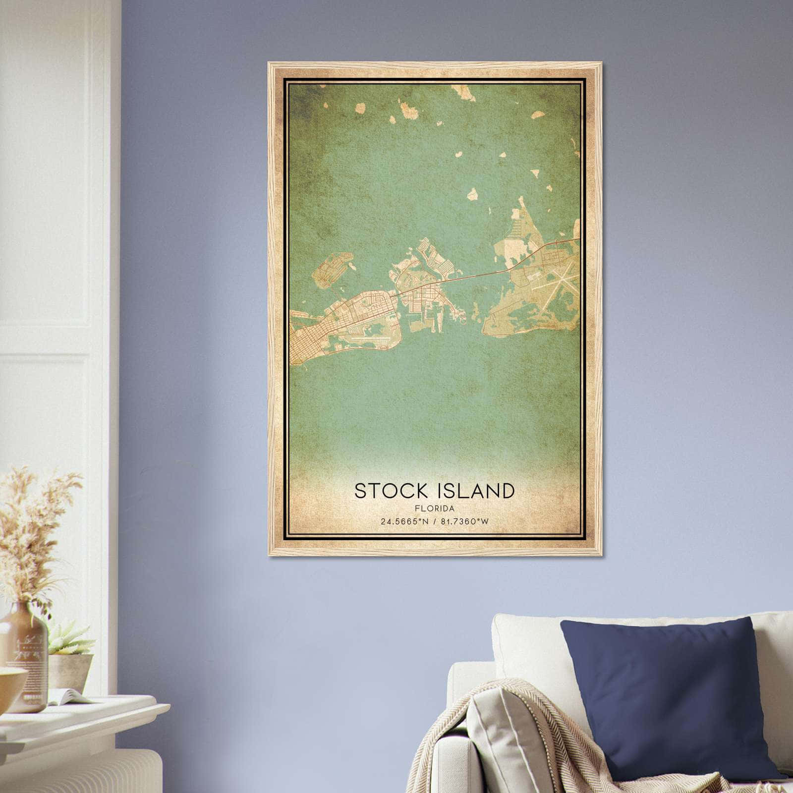 Vintage Stock Island Florida Map Poster, Stock Island FL City Road Wall Art Print