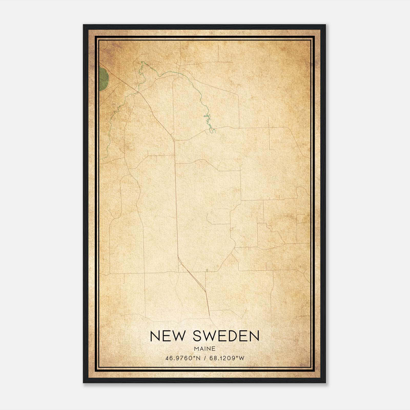 Vintage New Sweden Maine Map Poster, New Sweden ME City Road Wall Art Print Vintage New Sweden Maine Map Poster, New Sweden ME City Road Wall Art Print