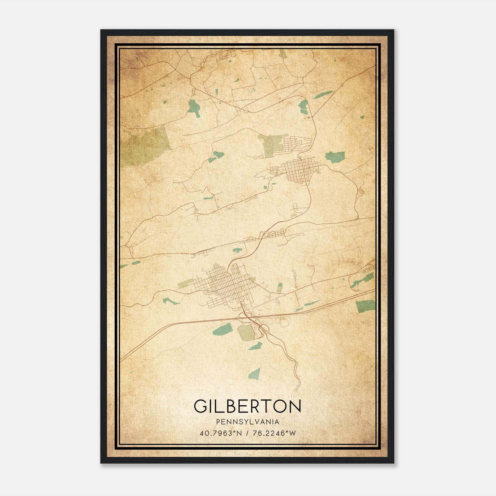 Vintage Gilberton Pennsylvania Map Poster, Gilberton PA City Road Wall Art Print Vintage Gilberton Pennsylvania Map Poster, Gilberton PA City Road Wall Art Print