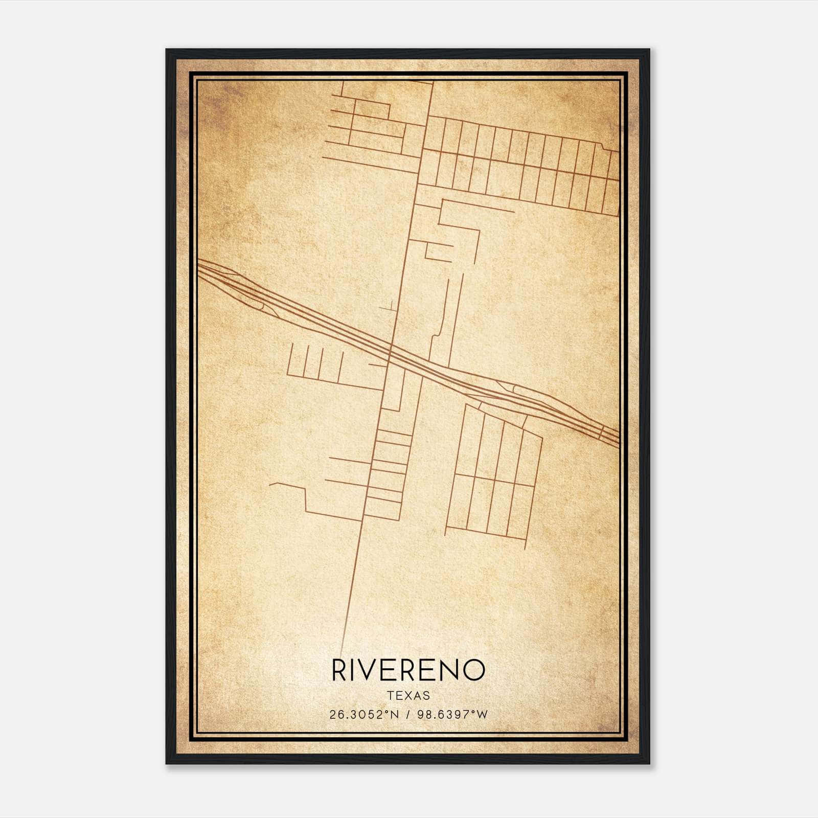 Vintage Rivereno Texas Map Poster, Rivereno TX City Road Wall Art Print Vintage Rivereno Texas Map Poster, Rivereno TX City Road Wall Art Print