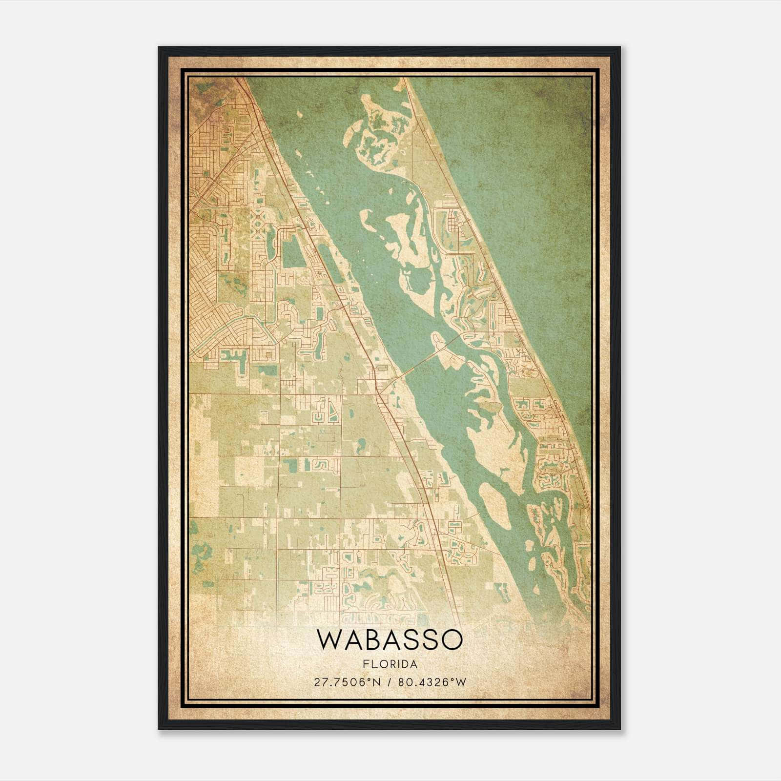 Vintage Wabasso Florida Map Poster, Wabasso FL City Road Wall Art Print Vintage Wabasso Florida Map Poster, Wabasso FL City Road Wall Art Print