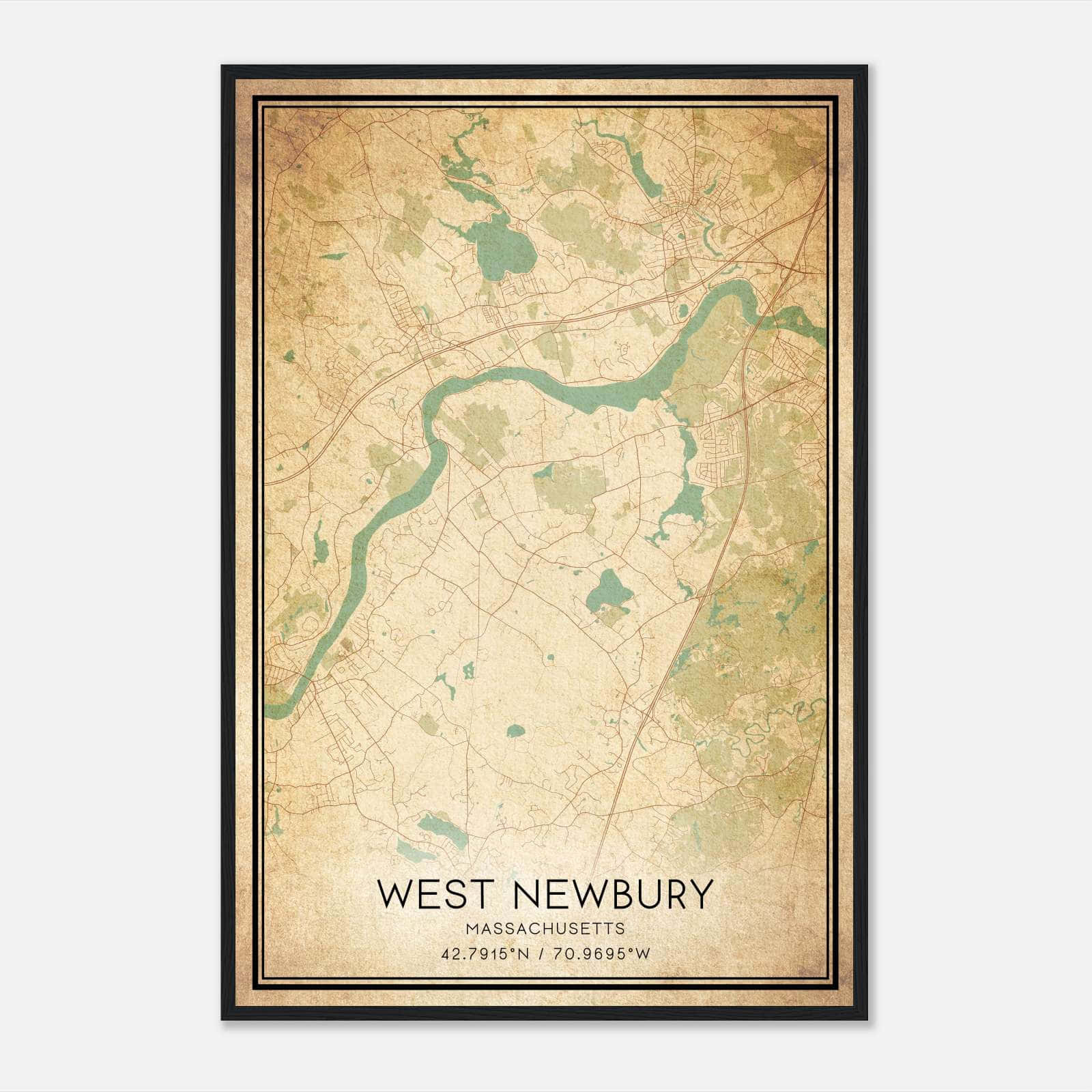 Vintage West Newbury Massachusetts Map Poster, West Newbury MA City Road Wall Art Print Vintage West Newbury Massachusetts Map Poster, West Newbury MA City Road Wall Art Print