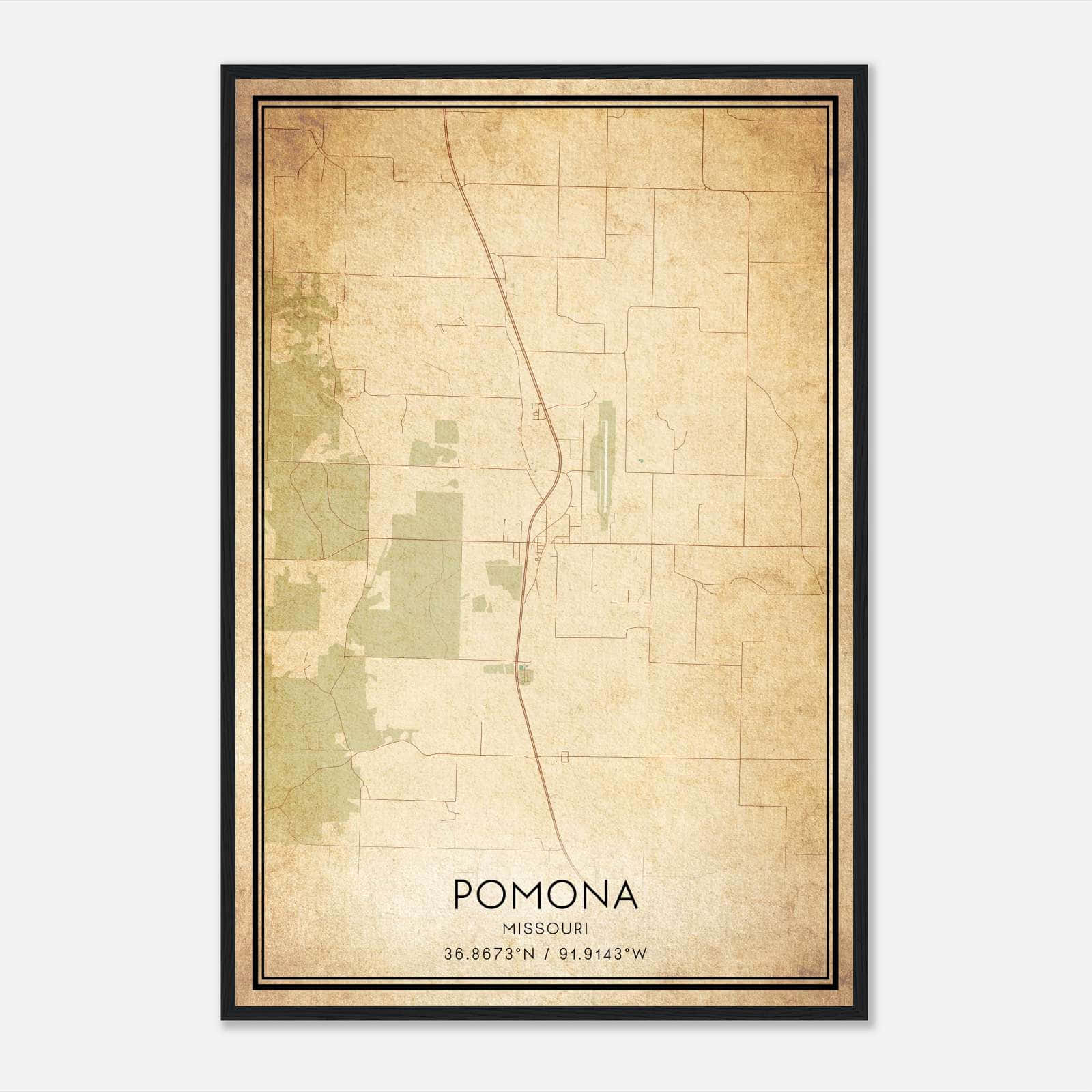 Vintage Pomona Missouri Map Poster, Pomona MO City Road Wall Art Print Vintage Pomona Missouri Map Poster, Pomona MO City Road Wall Art Print