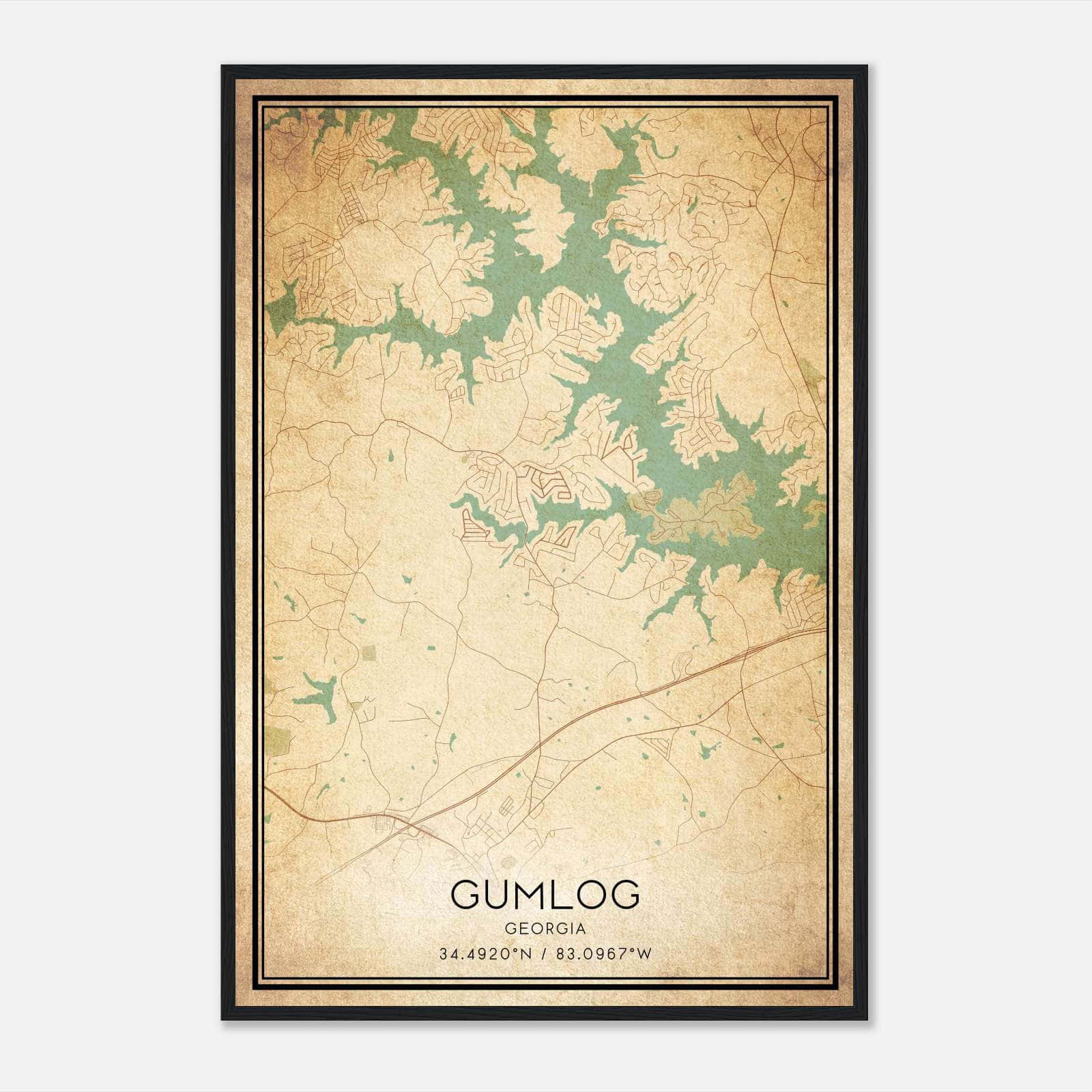 Vintage Gumlog Georgia Map Poster, Gumlog GA City Road Wall Art Print Vintage Gumlog Georgia Map Poster, Gumlog GA City Road Wall Art Print