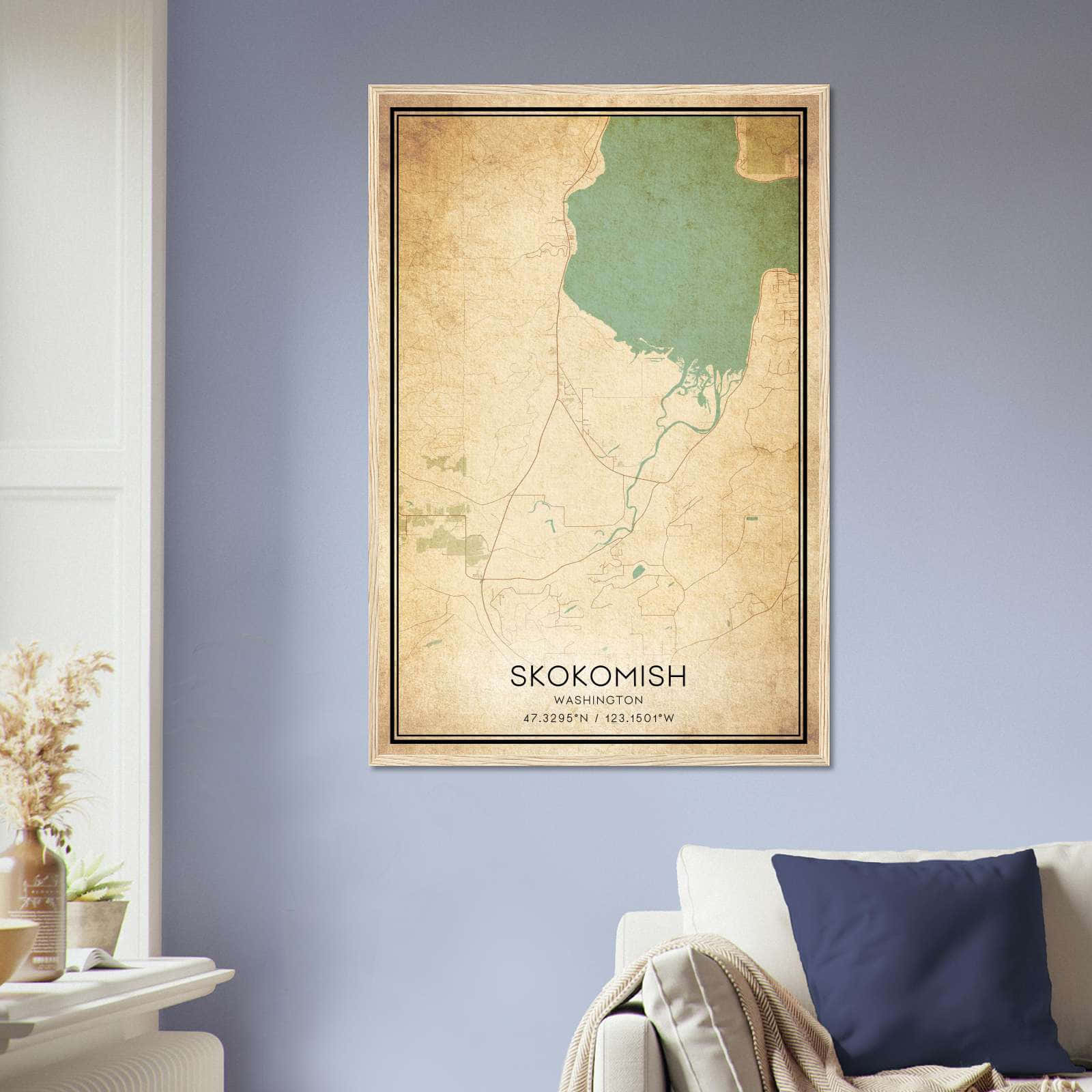 Vintage Skokomish Washington Map Poster, Skokomish WA City Road Wall Art Print