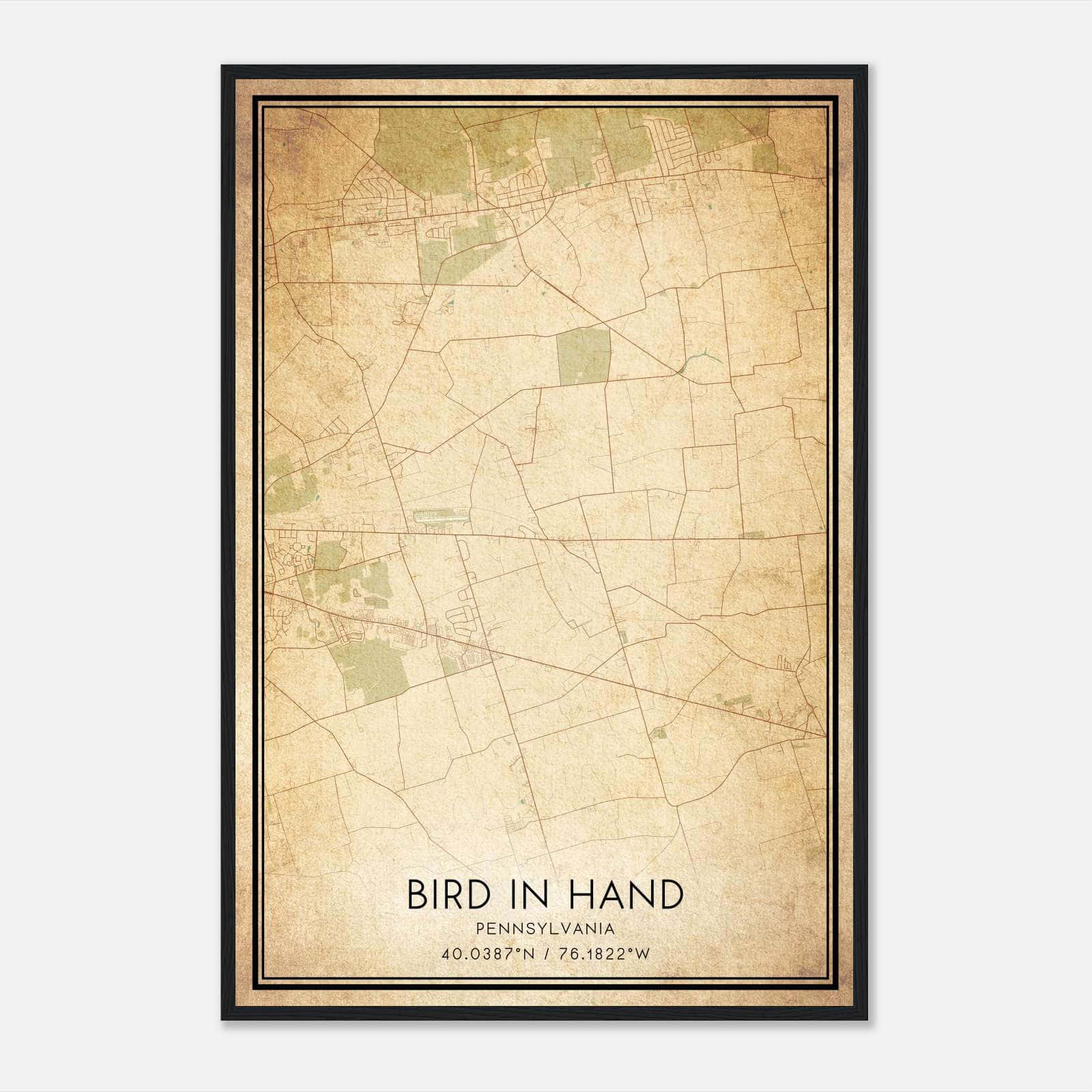 Vintage Bird In Hand Pennsylvania Map Poster, Bird In Hand PA City Road Wall Art Print Vintage Bird In Hand Pennsylvania Map Poster, Bird In Hand PA City Road Wall Art Print