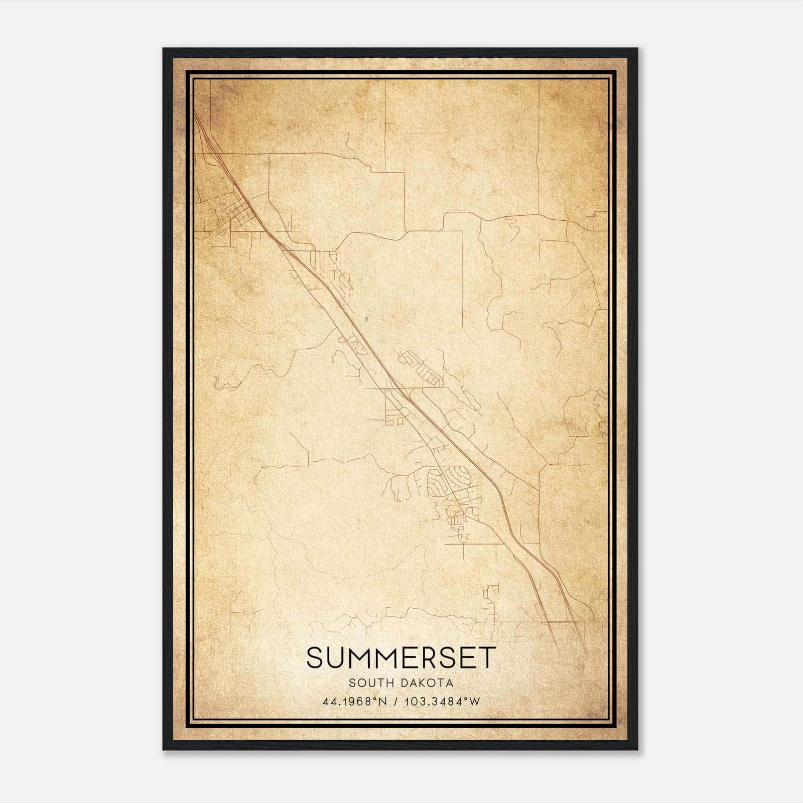 Vintage Summerset South Dakota Map Poster, Summerset SD City Road Wall Art Print Vintage Summerset South Dakota Map Poster, Summerset SD City Road Wall Art Print