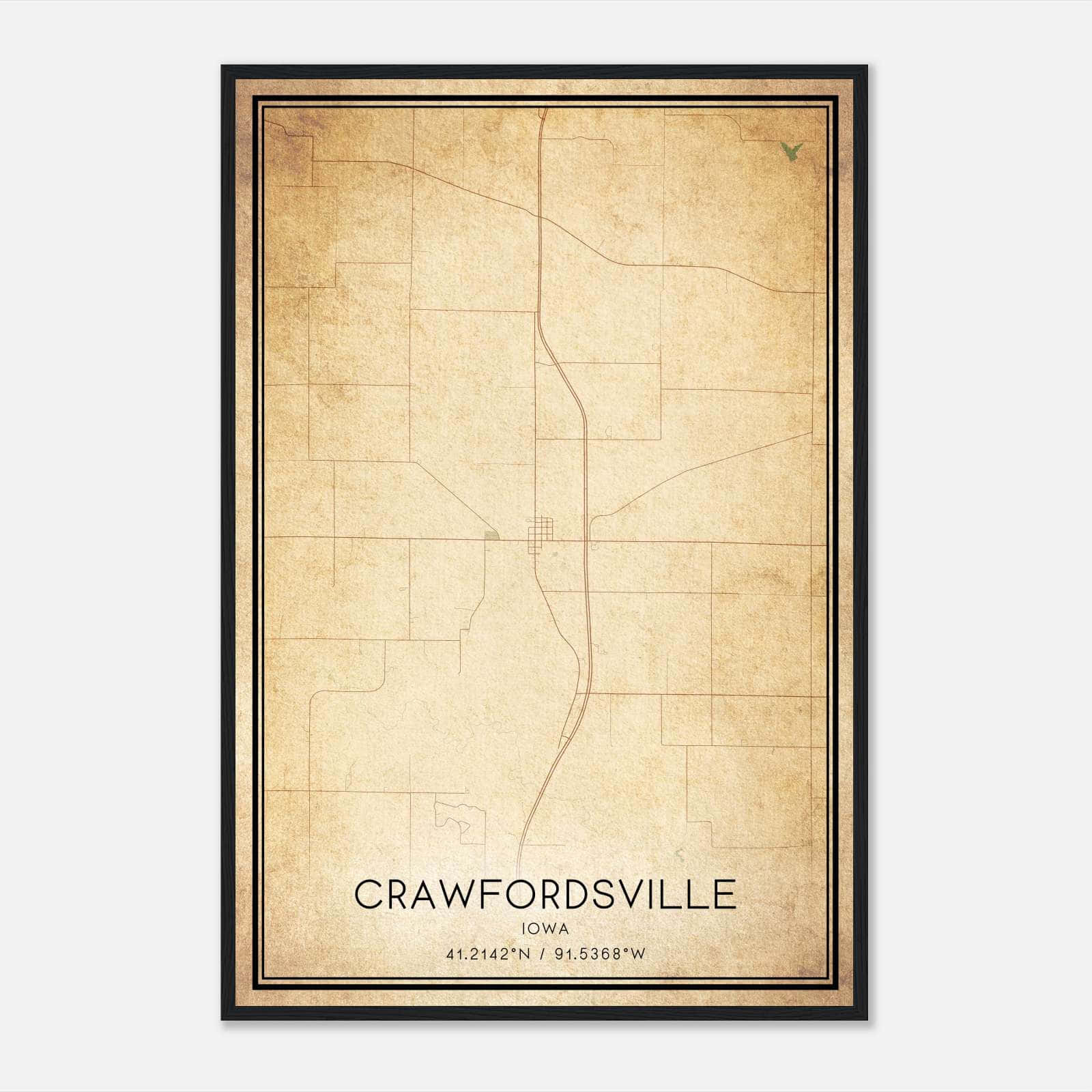 Vintage Crawfordsville Iowa Map Poster, Crawfordsville IA City Road Wall Art Print Vintage Crawfordsville Iowa Map Poster, Crawfordsville IA City Road Wall Art Print