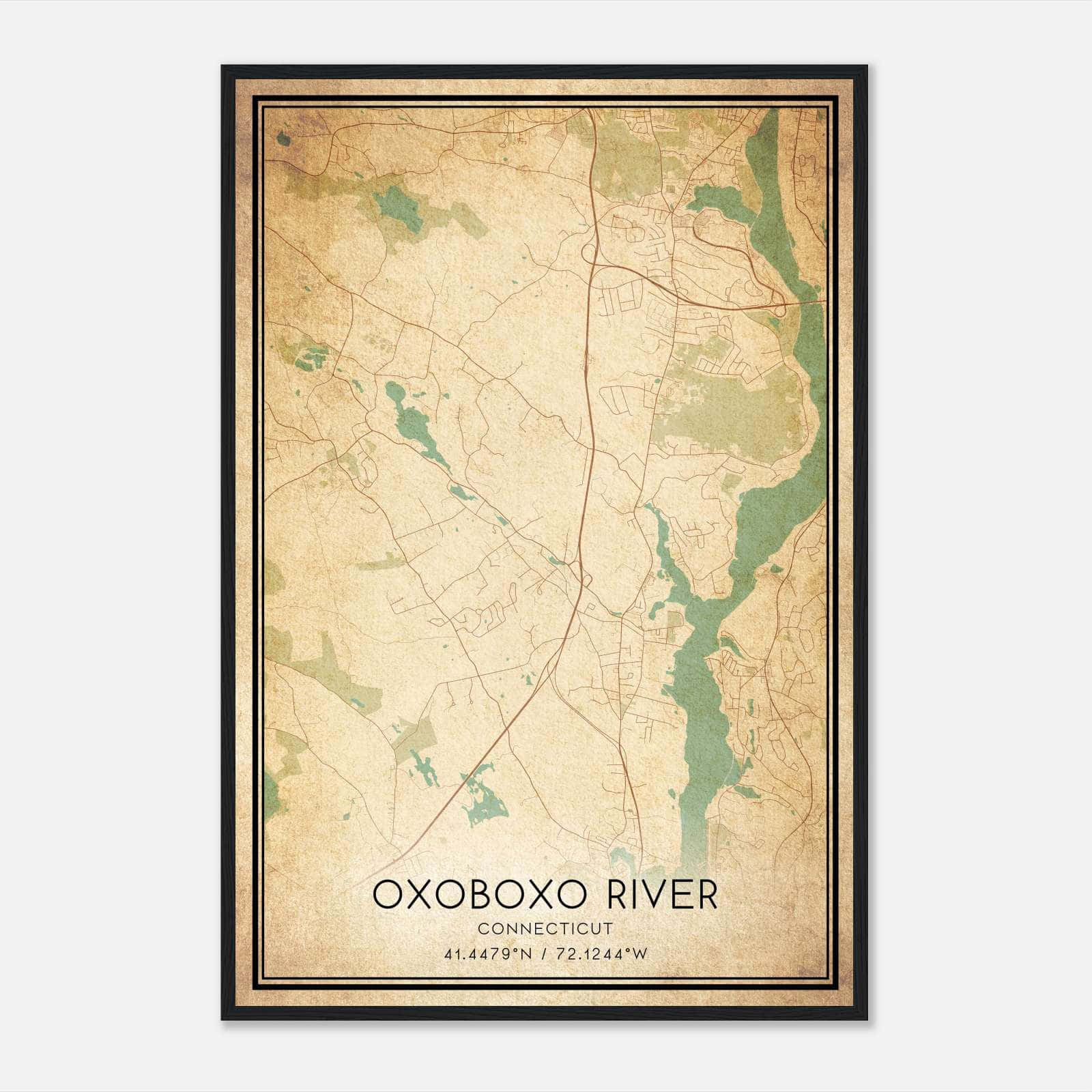 Vintage Oxoboxo River Connecticut Map Poster, Oxoboxo River CT City Road Wall Art Print Vintage Oxoboxo River Connecticut Map Poster, Oxoboxo River CT City Road Wall Art Print
