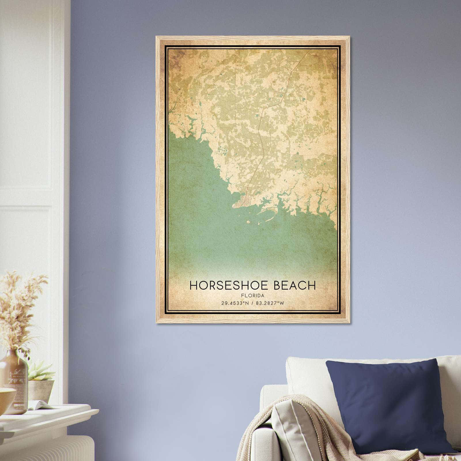 Vintage Horseshoe Beach Florida Map Poster, Horseshoe Beach FL City Road Wall Art Print