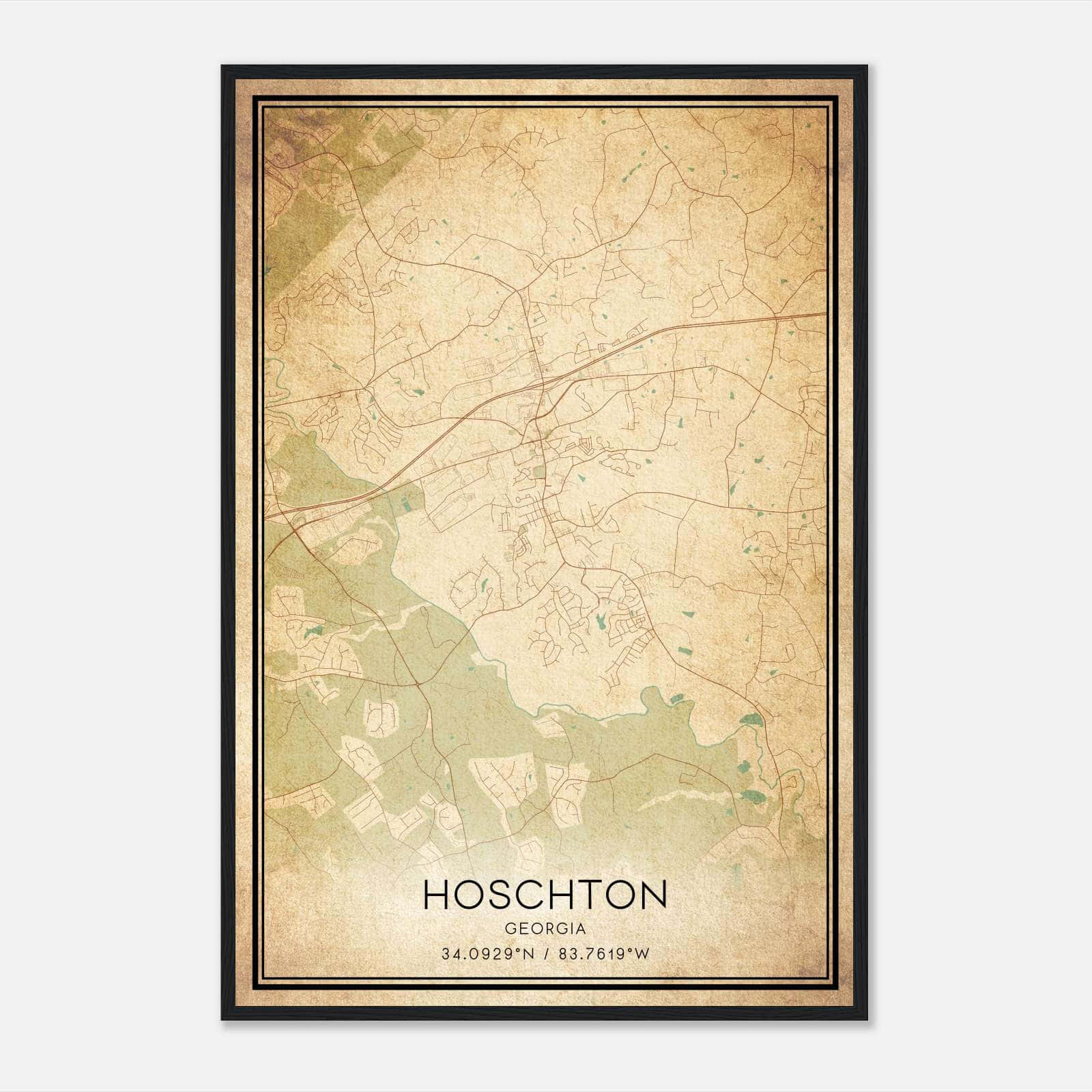Vintage Hoschton Georgia Map Poster, Hoschton GA City Road Wall Art Print Vintage Hoschton Georgia Map Poster, Hoschton GA City Road Wall Art Print